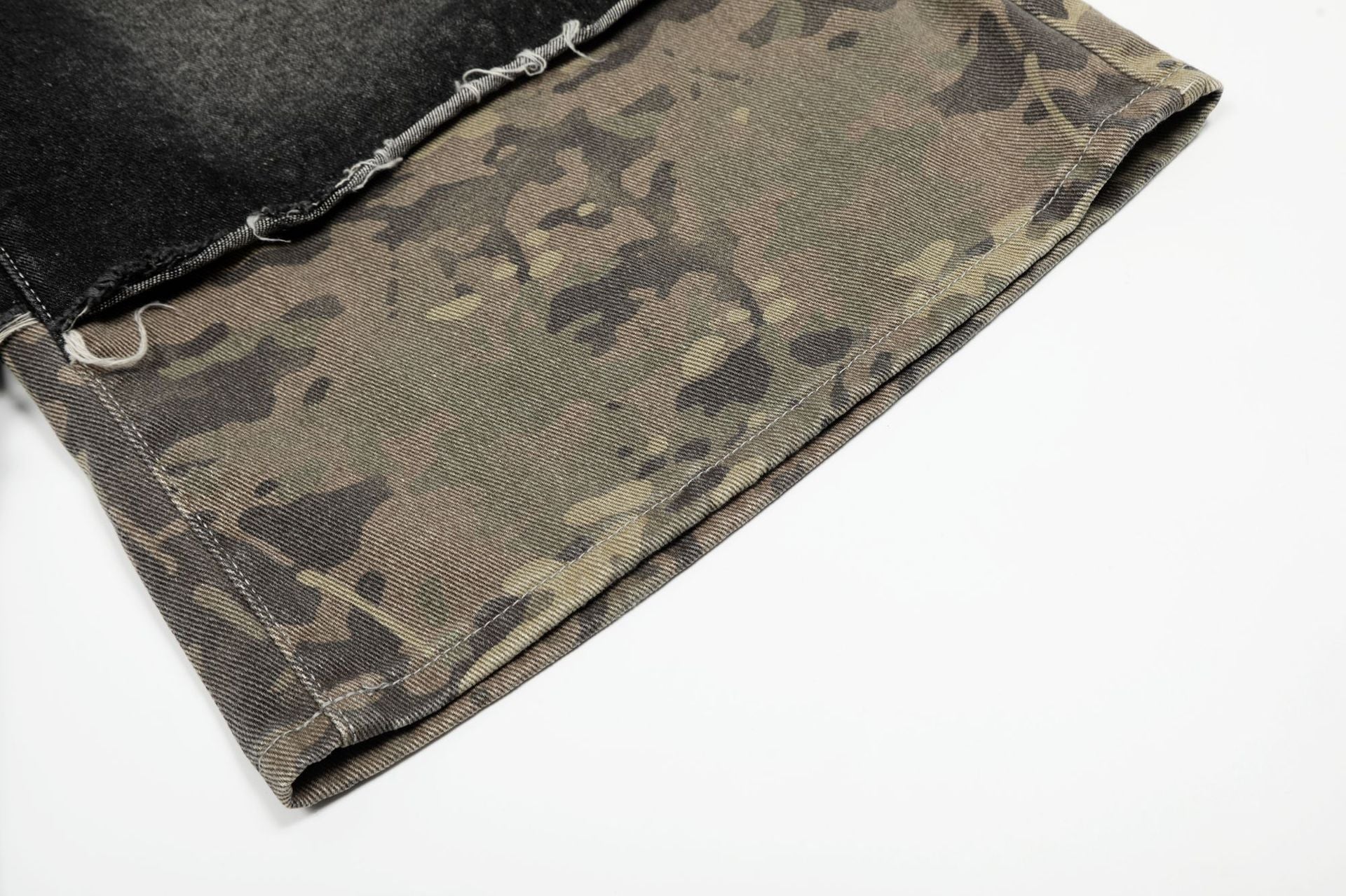 Zwoyren Distressed Camo Patchwork Denim Shorts