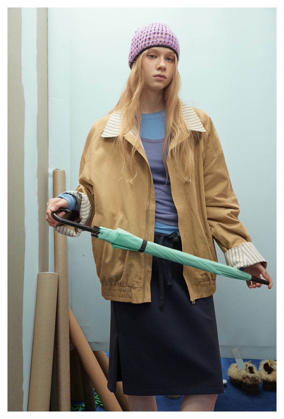 Zwoyren Reversible Striped Collar Jacket