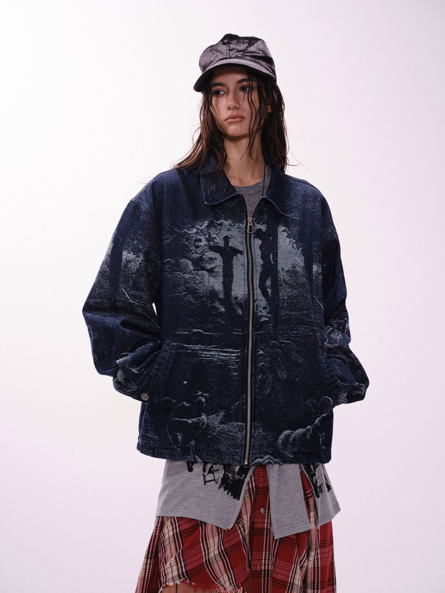 Zwoyren Holy Light Jacquard Textured Denim Jacket