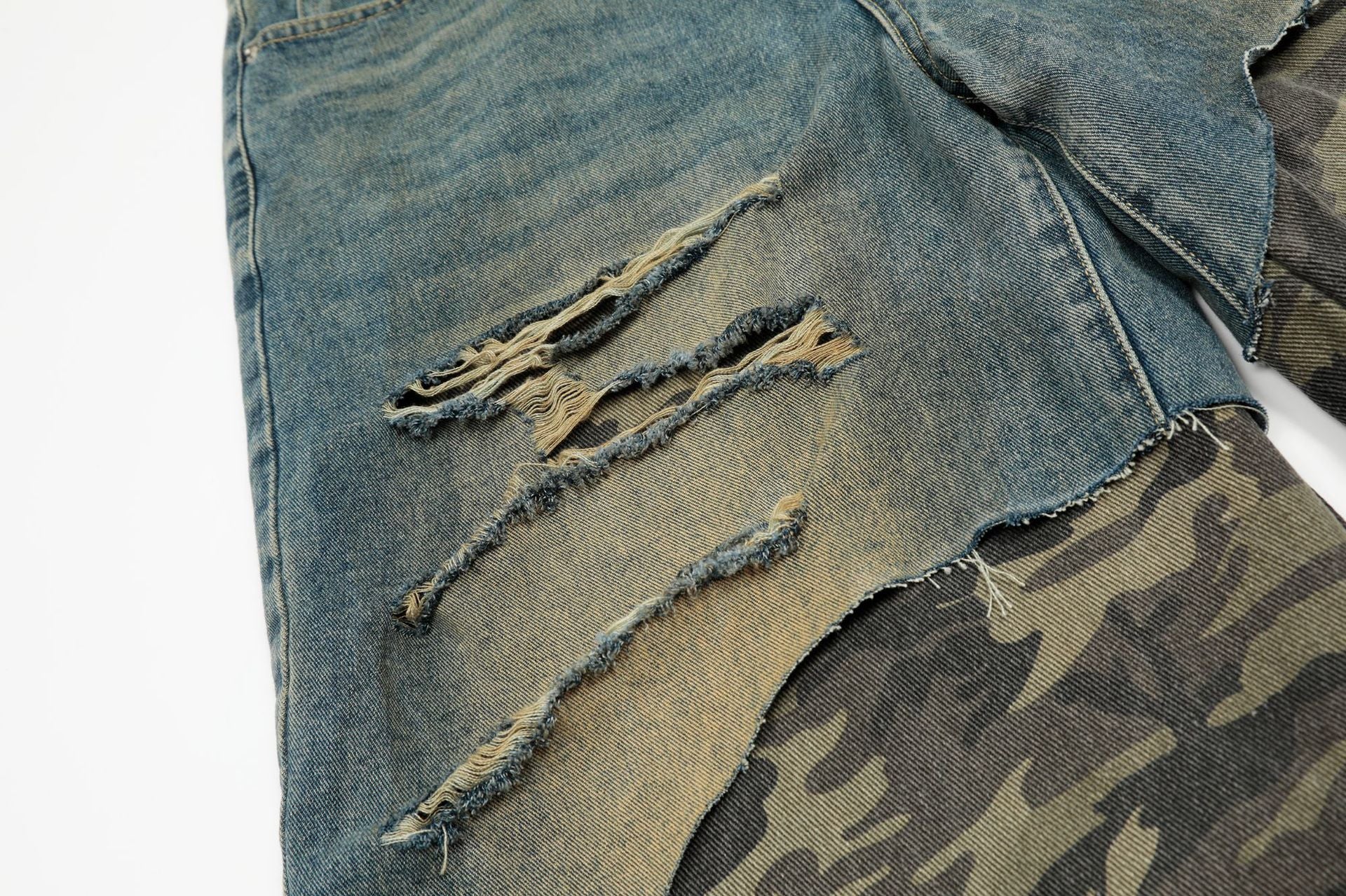 Zwoyren Camouflage Patchwork Denim Shorts