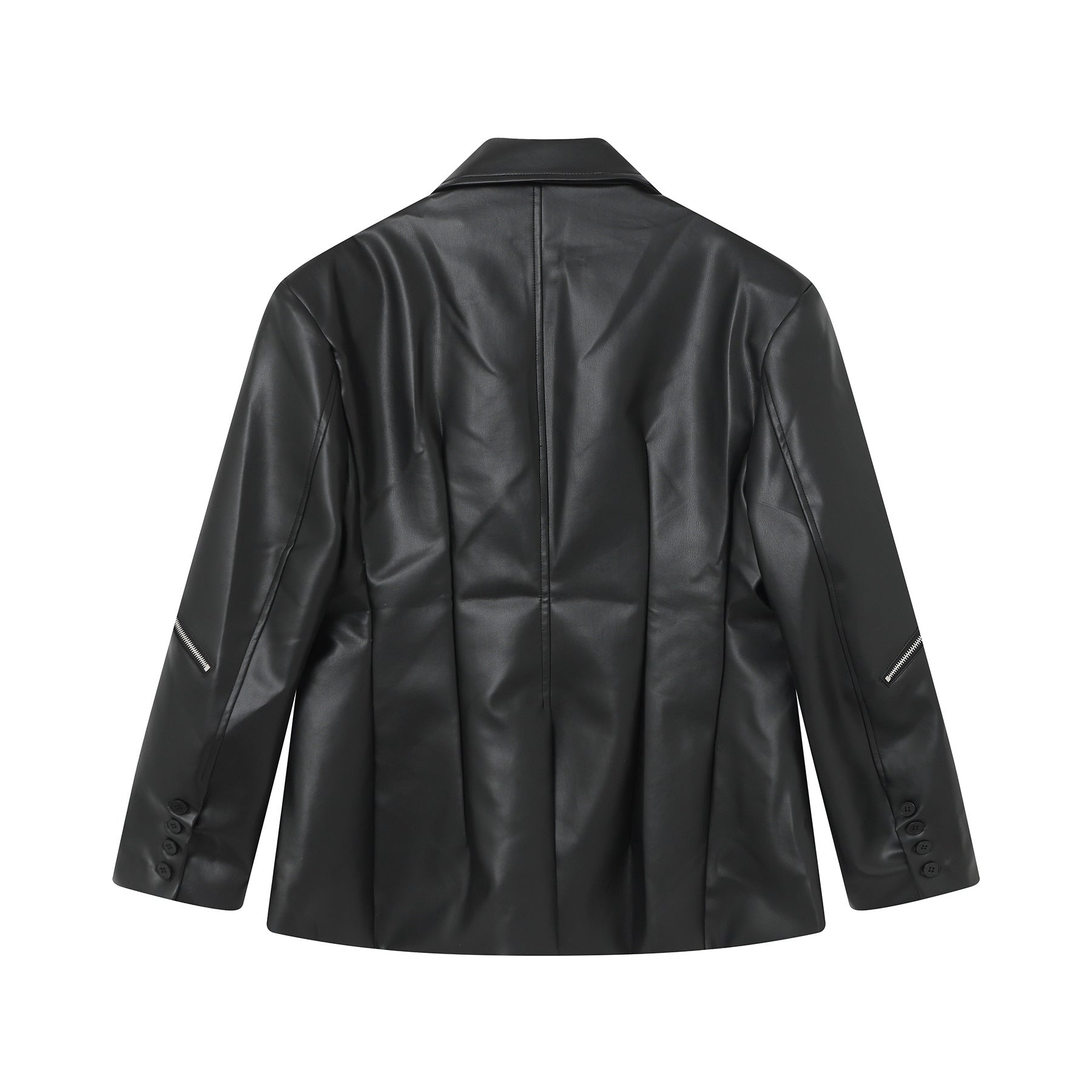 Zwoyren Zipper-Embellished Leather Blazer Jacket