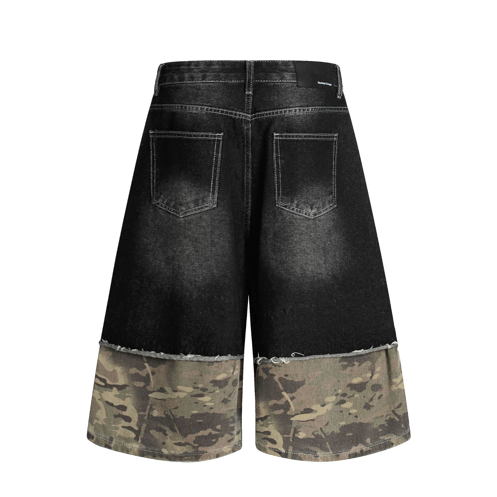 Zwoyren Distressed Camo Patchwork Denim Shorts