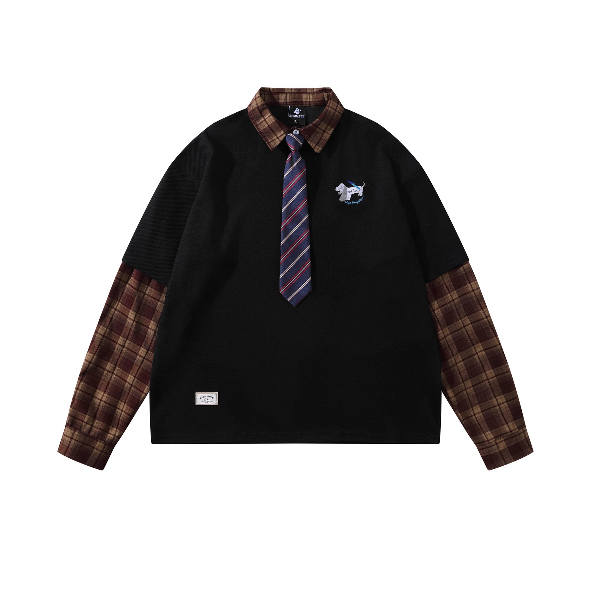 Zwoyren Preppy Faux Layered Long Sleeve Tee