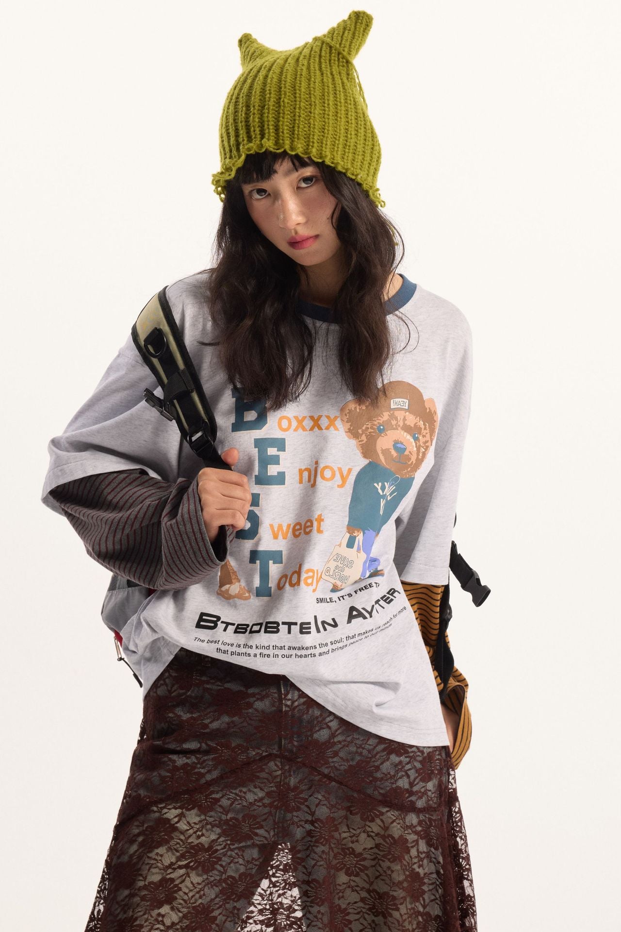 Zwoyren Cute Printed Splicing Long Sleeve Tee