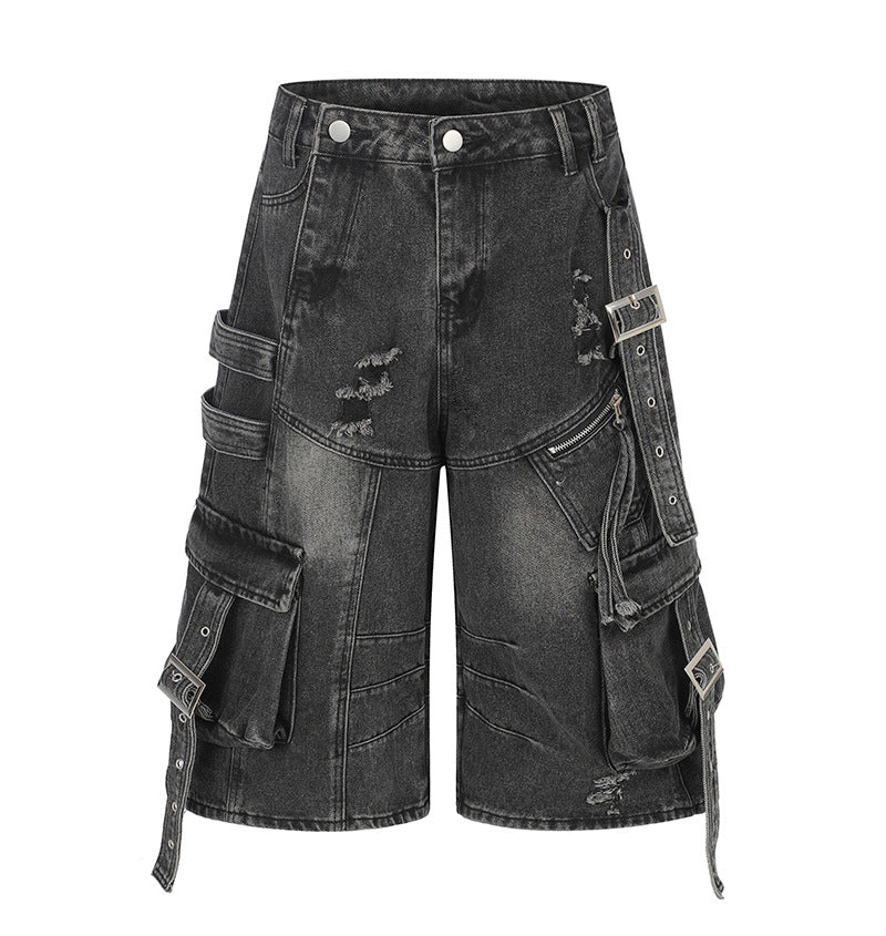 Zwoyren Distressed Strap Longline Jorts