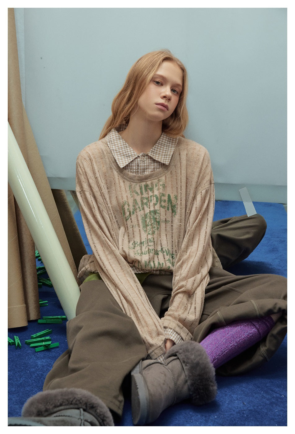 Zwoyren Vintage Faux-Layered Plaid Tee