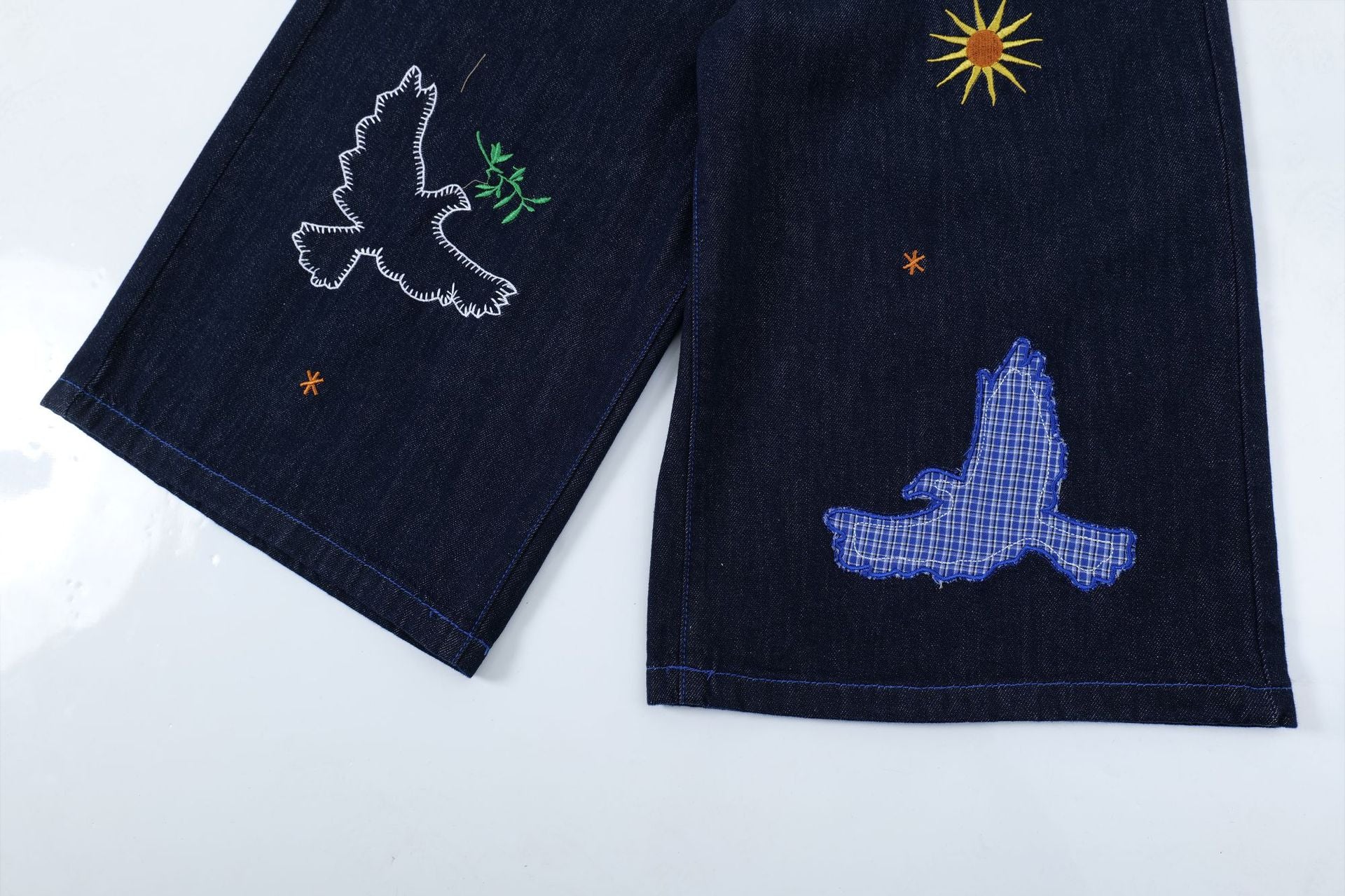 Zwoyren Pigeon Embroidery Longline Jorts