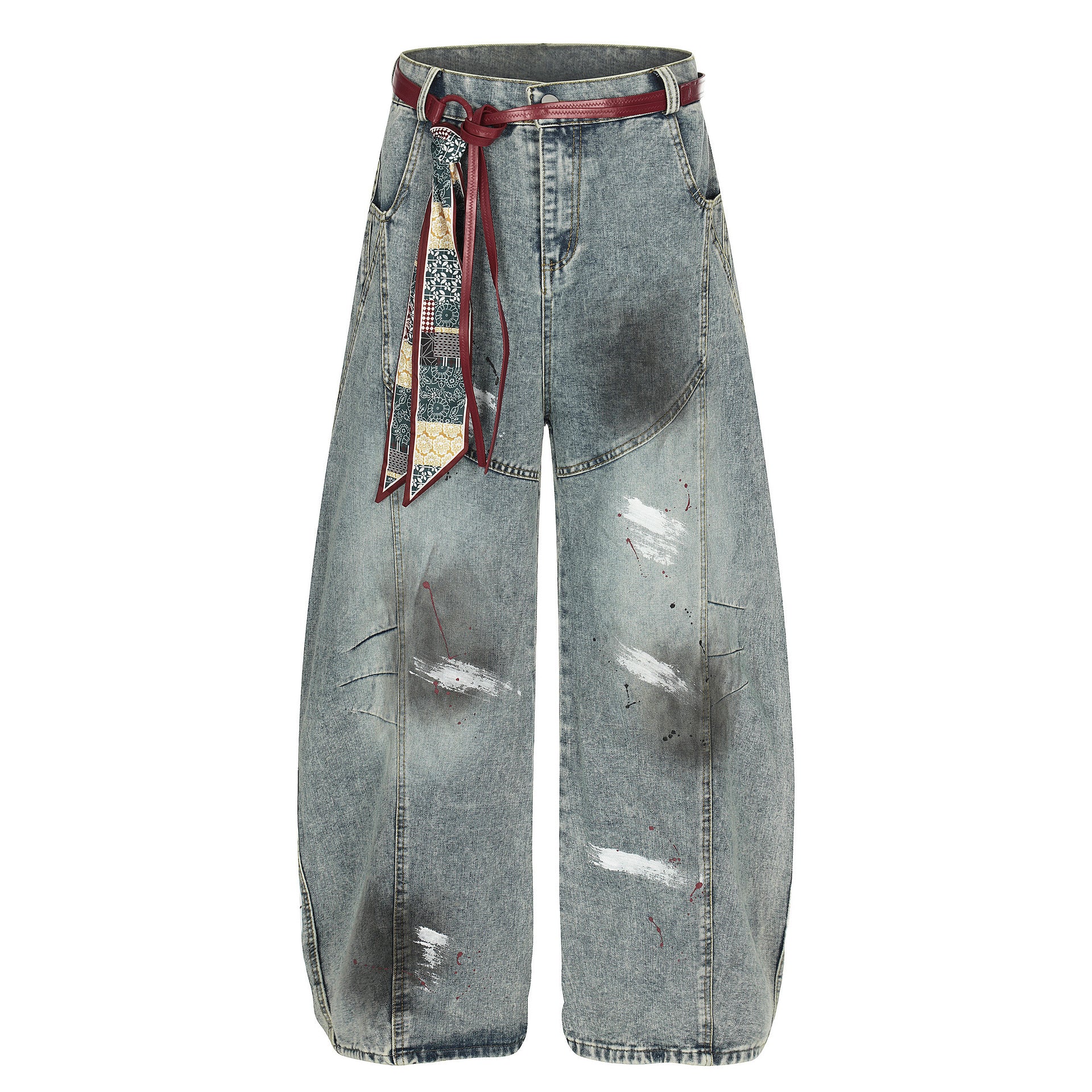 Zwoyren Scarf Belt Distressed Jeans