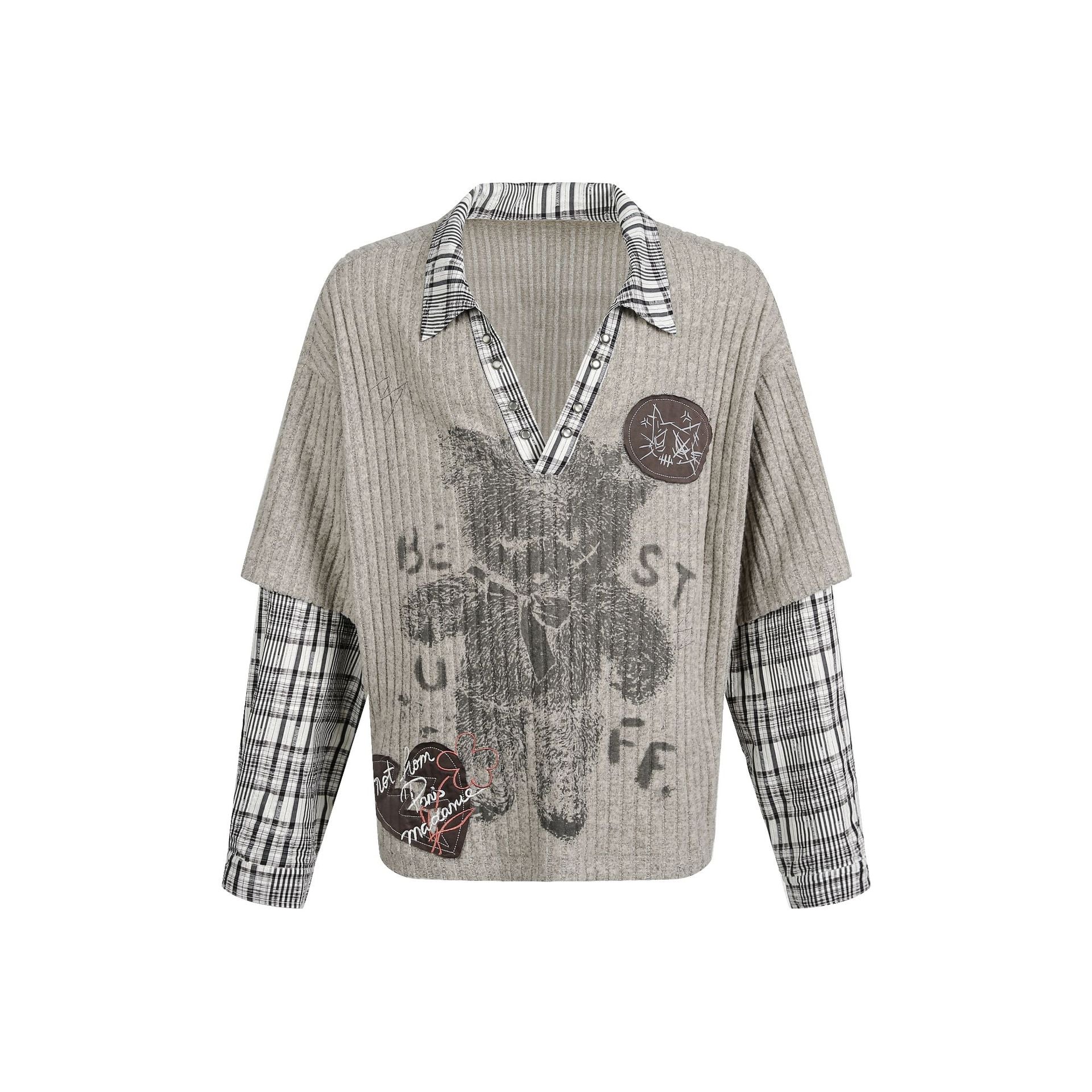 Zwoyren Knitted Teddy Bear Graphic Sweatshirt