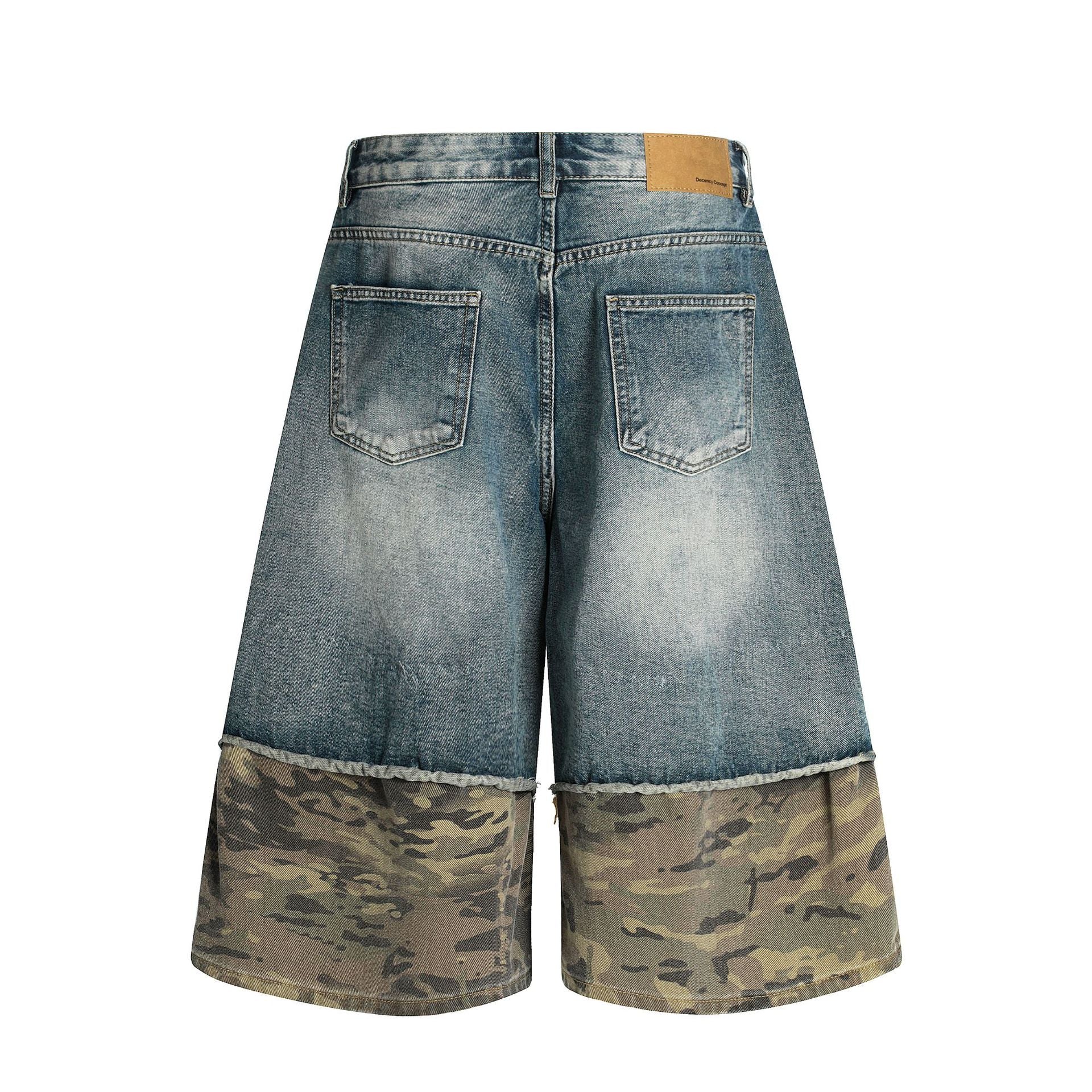 Zwoyren Distressed Camo Patchwork Denim Shorts