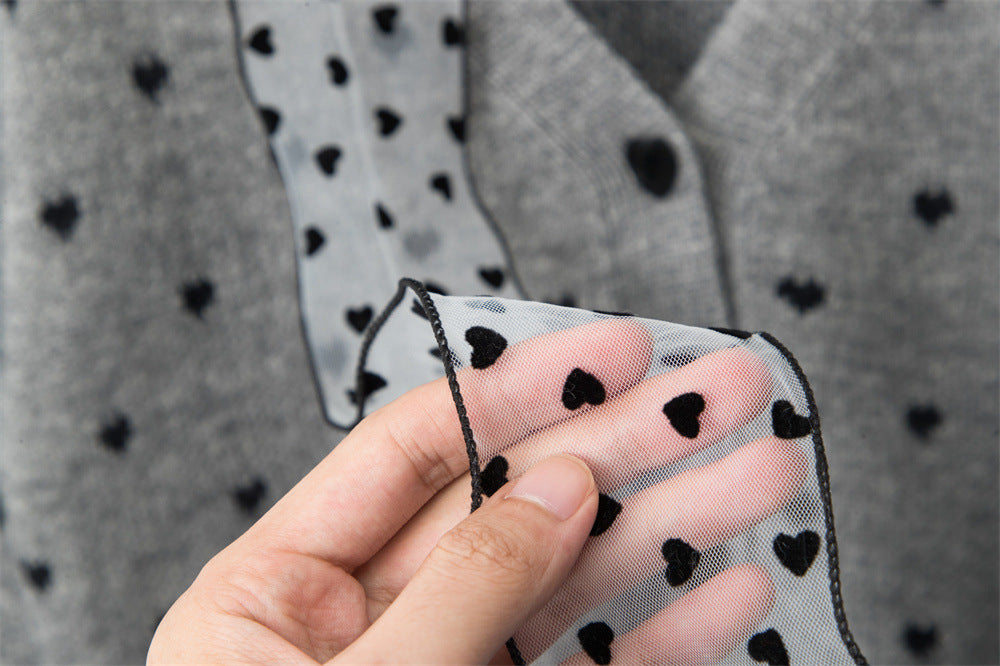 Zwoyren Heart Polka Dot Ribbon Cardigan
