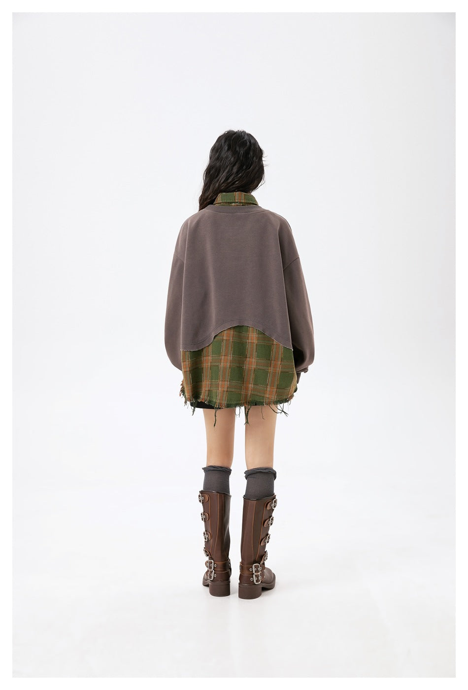 Zwoyren Layered Plaid Sweatshirt