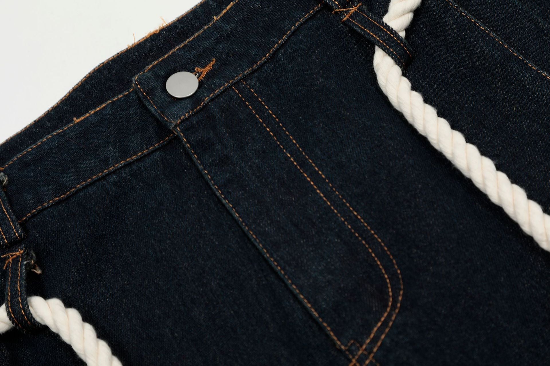 Rope Raw Barrel Loose Jeans
