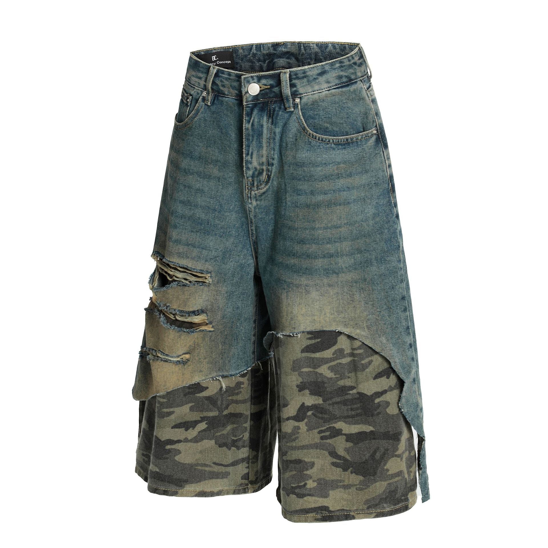 Zwoyren Camouflage Patchwork Denim Shorts