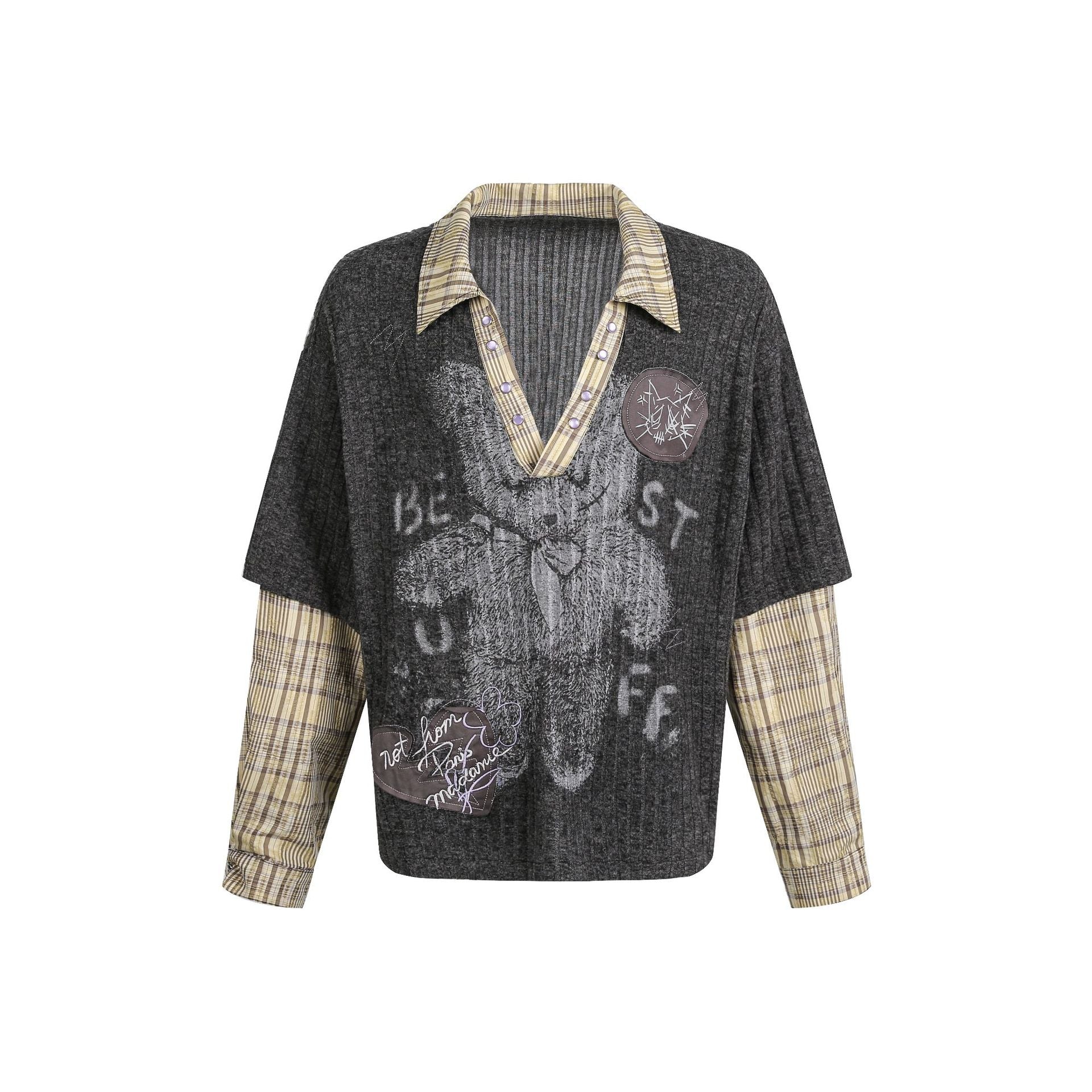 Zwoyren Knitted Teddy Bear Graphic Sweatshirt