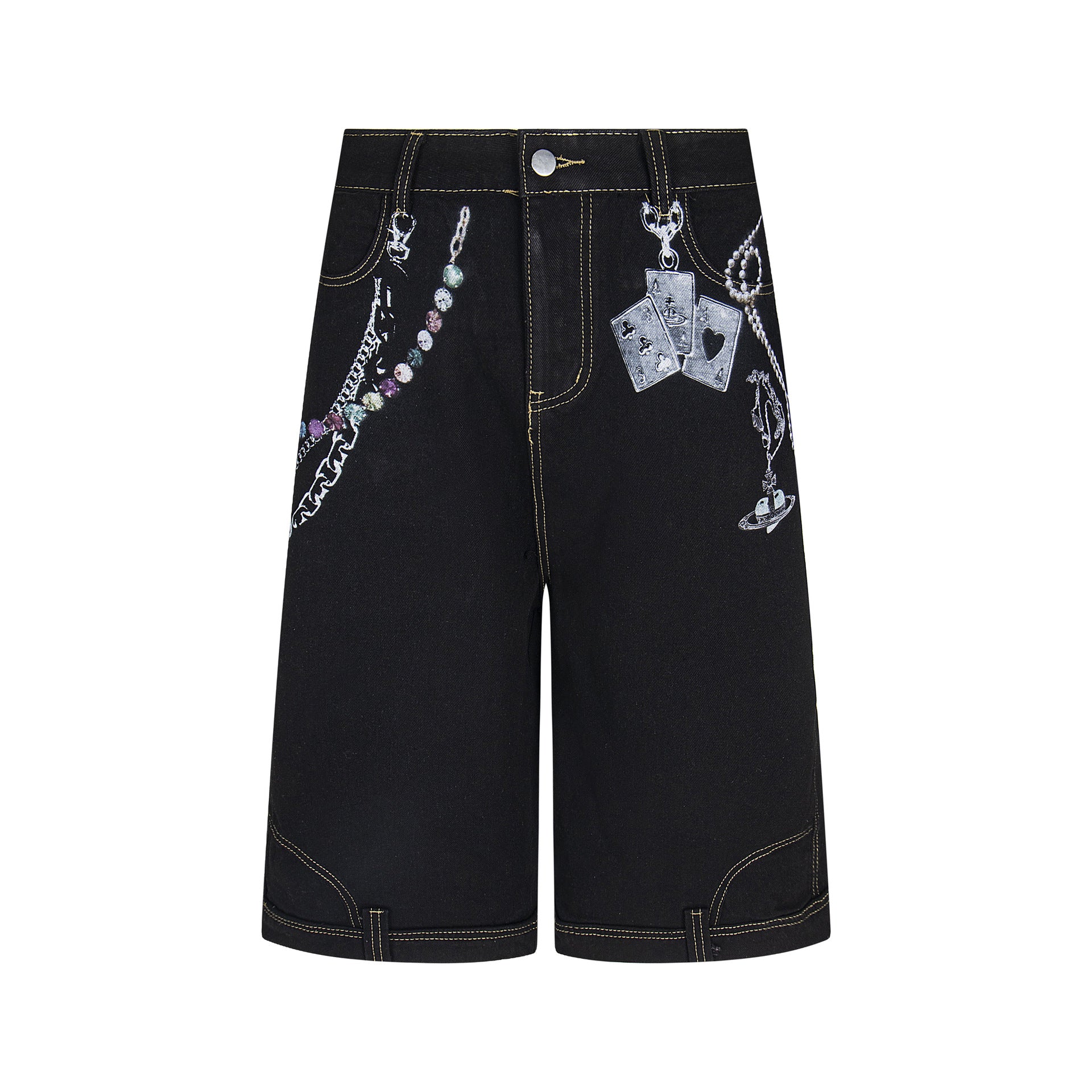 Zwoyren Chain Embellished Denim Jorts