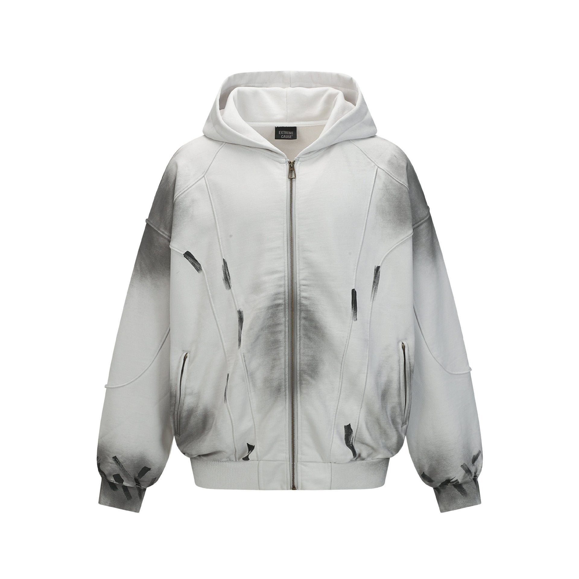 Zwoyren Distressed Dirty Spray Wash Hooded Sweatshirt 