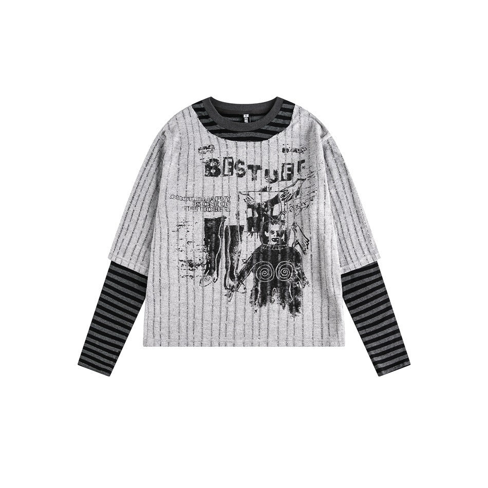 Zwoyren Striped Contrast Long Sleeve Tee
