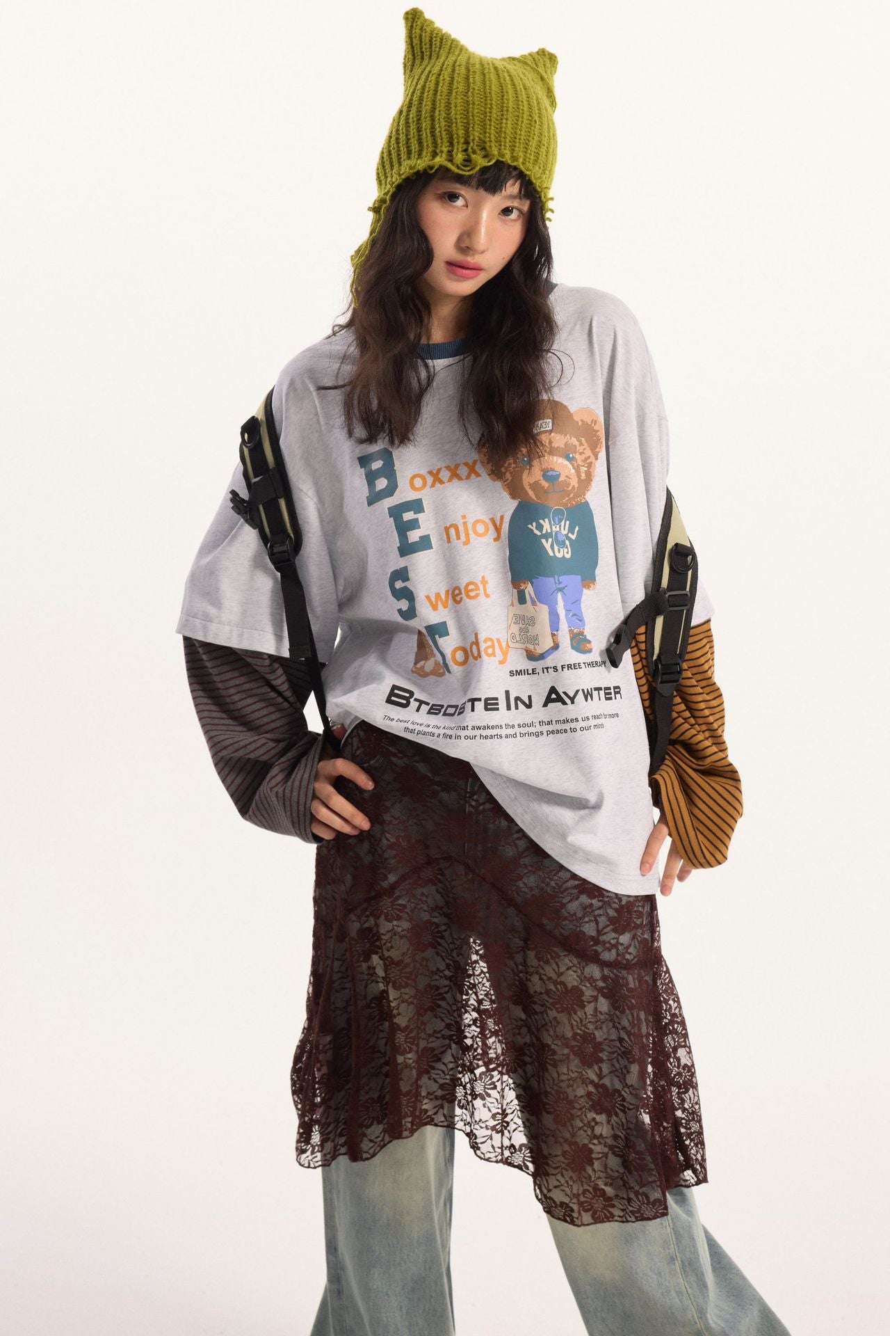 Zwoyren Cute Printed Splicing Long Sleeve Tee