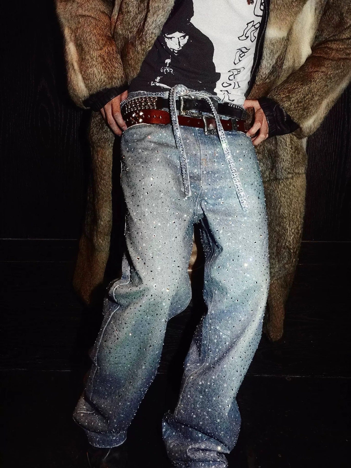 Zwoyren Rhinestone Baggy Jean