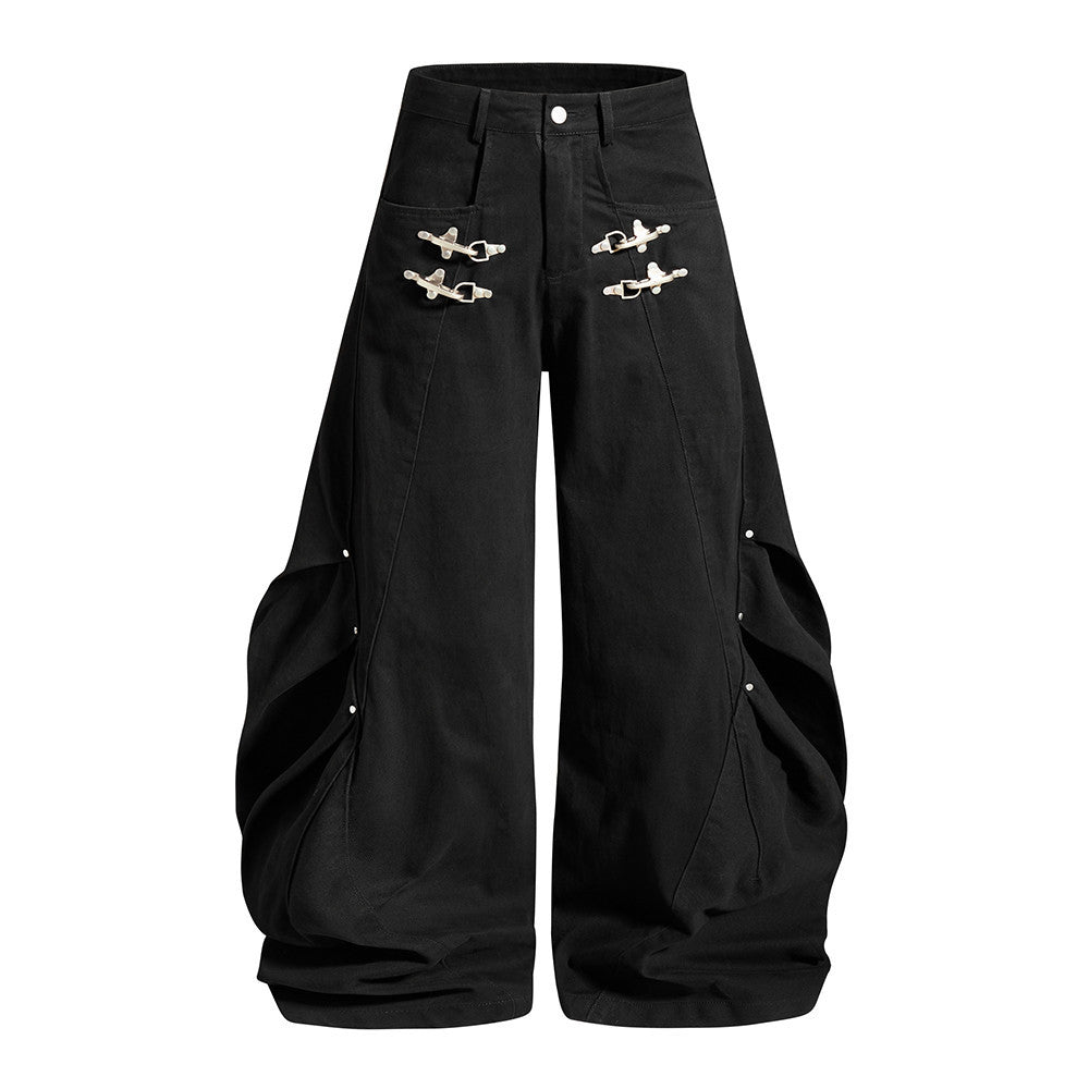 Zwoyren Metal Button Baggy Cargo Pants