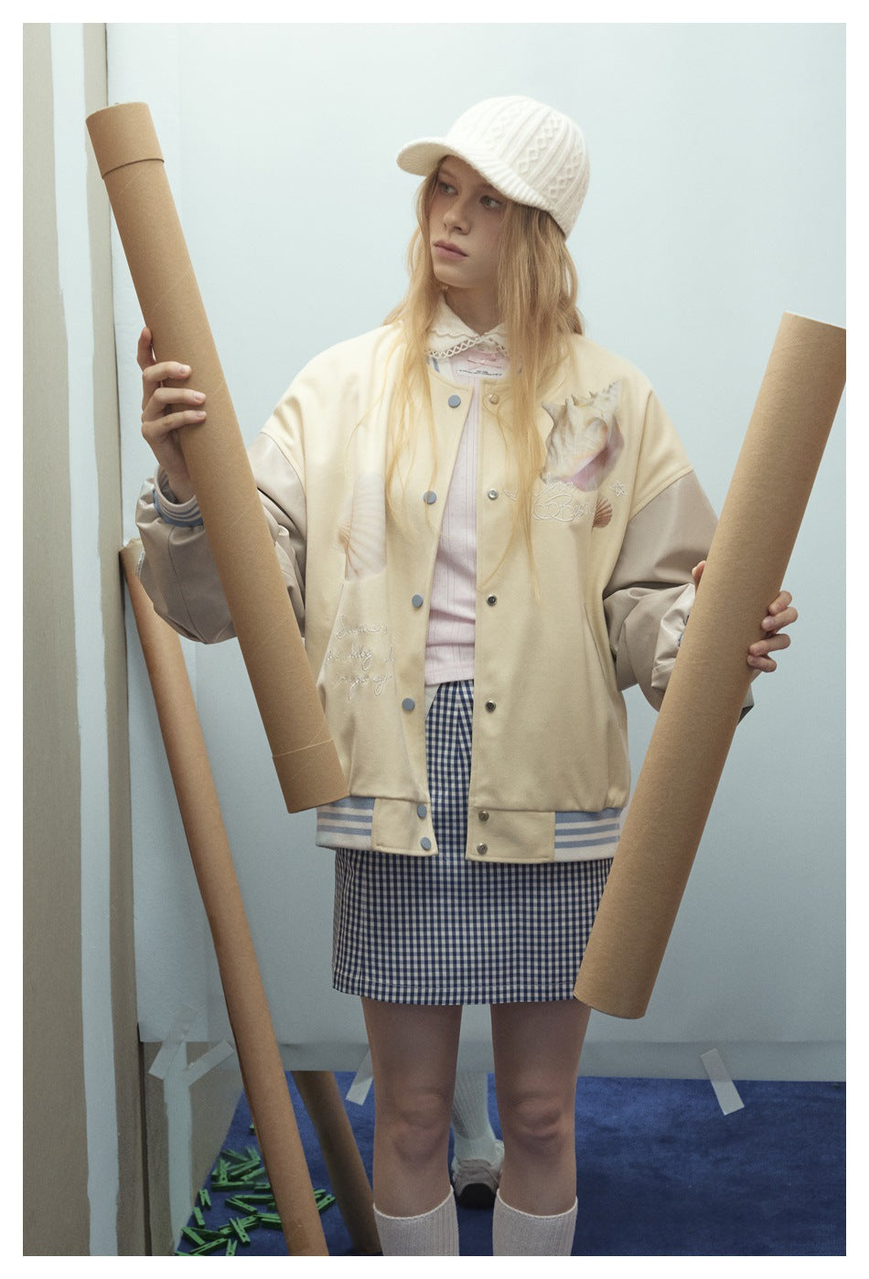 Zwoyren Seashell Graphic Varsity Jacket