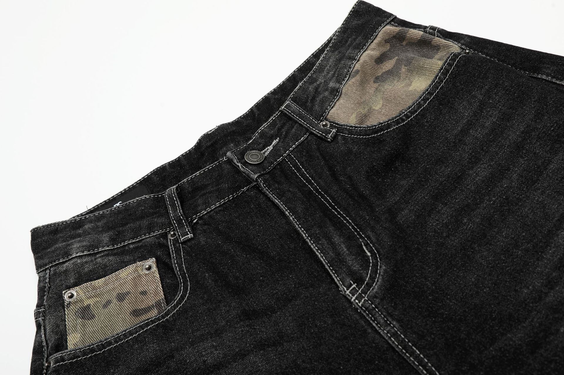 Zwoyren Distressed Camo Patchwork Denim Shorts