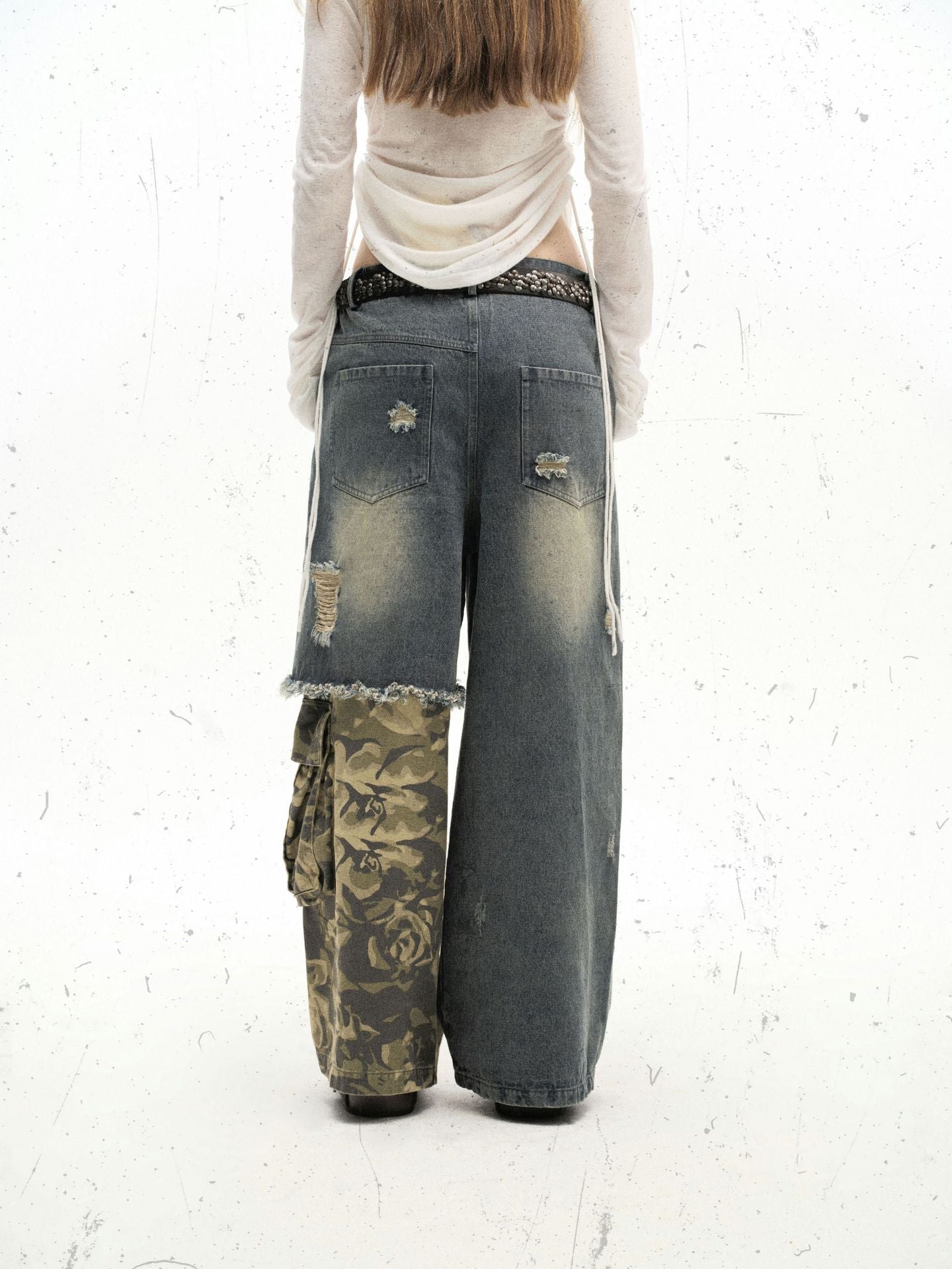 Zwoyren Contrast Camouflage Splicing Jeans