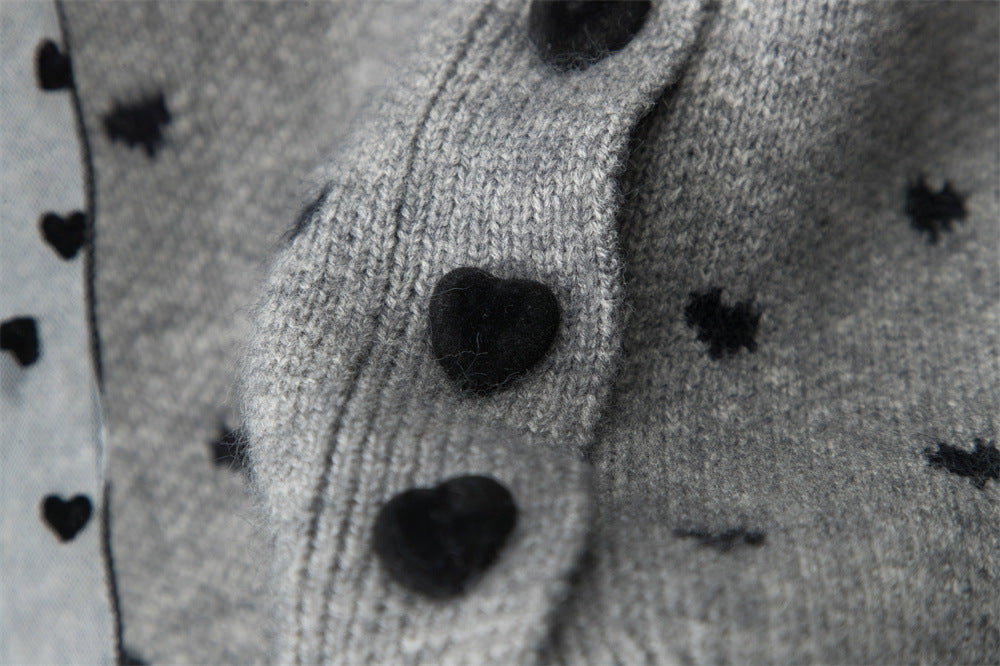 Zwoyren Heart Polka Dot Ribbon Cardigan