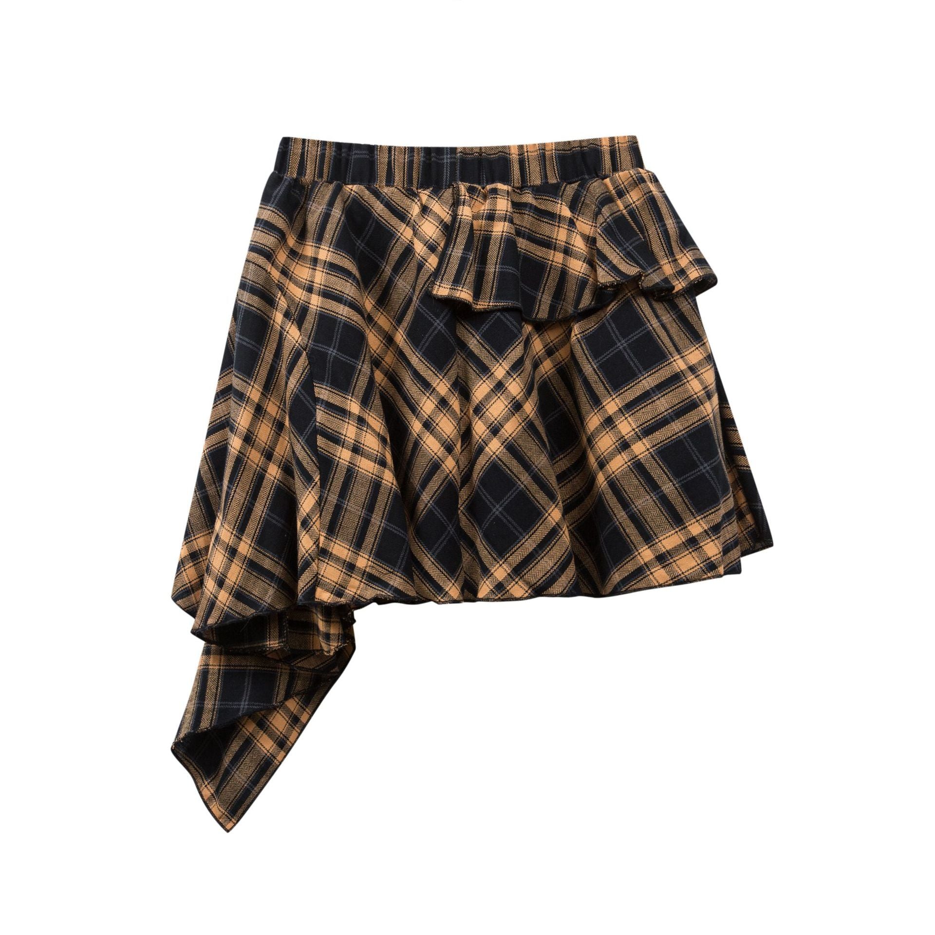 Zwoyren Asymmetrical Ruffled Plaid Skirt