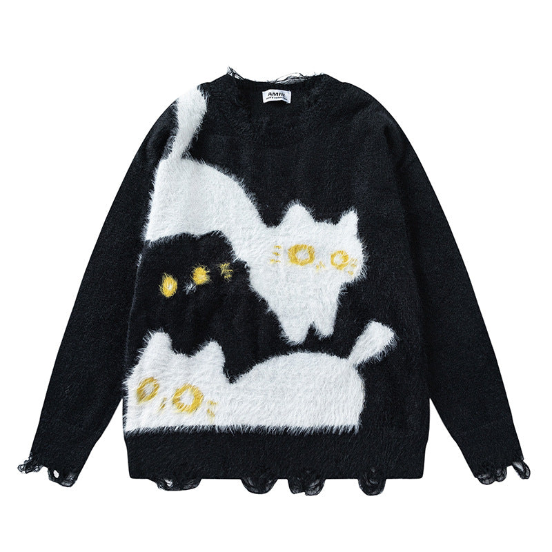 Zwoyren Color Blocking Cat Sweater