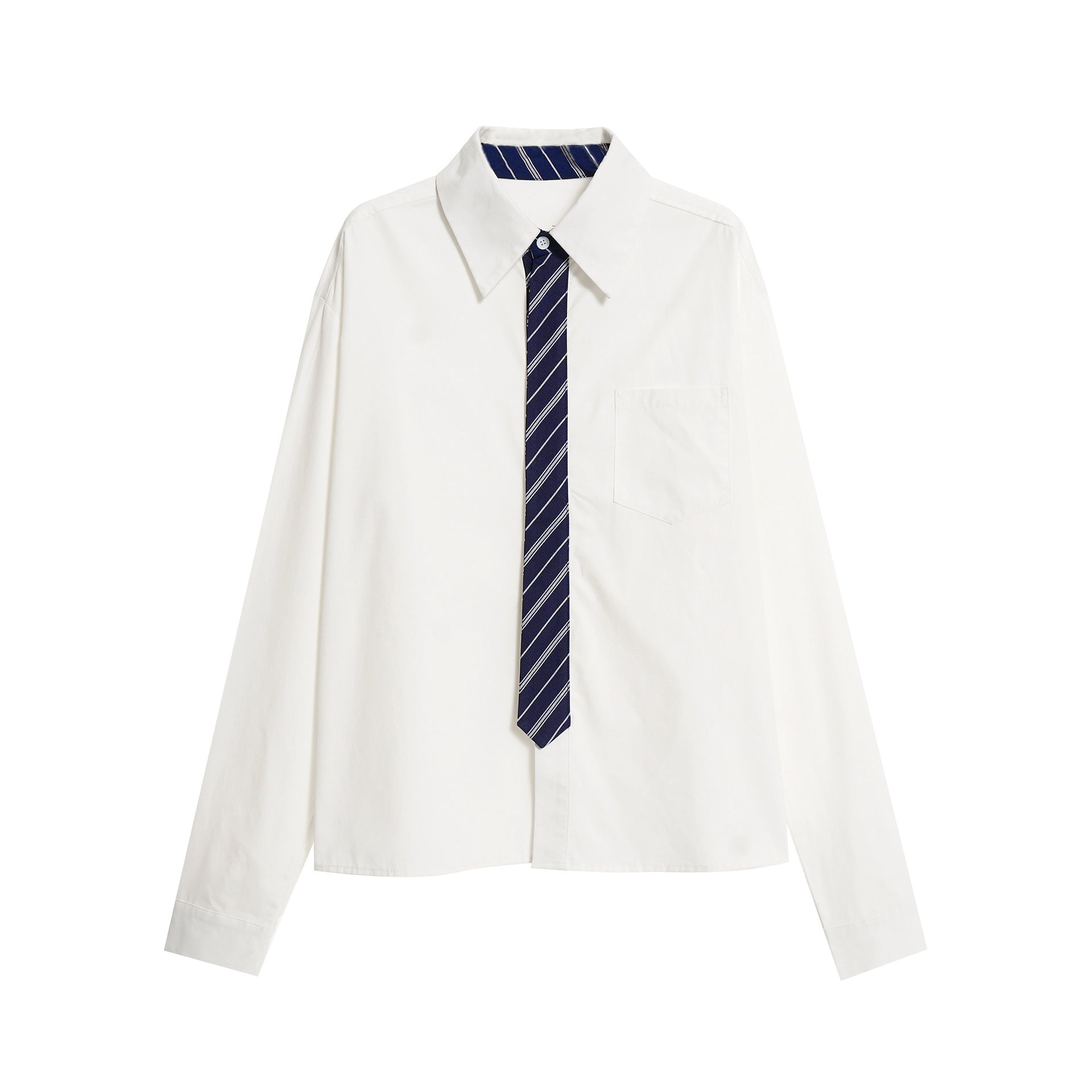 Zwoyren Stripe Necktie Long Sleeve Shirt