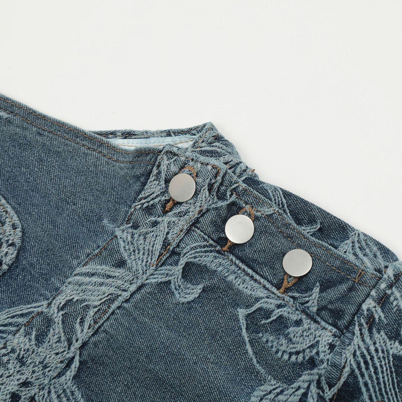 Zwoyren Embroidery Flower Denim Overalls