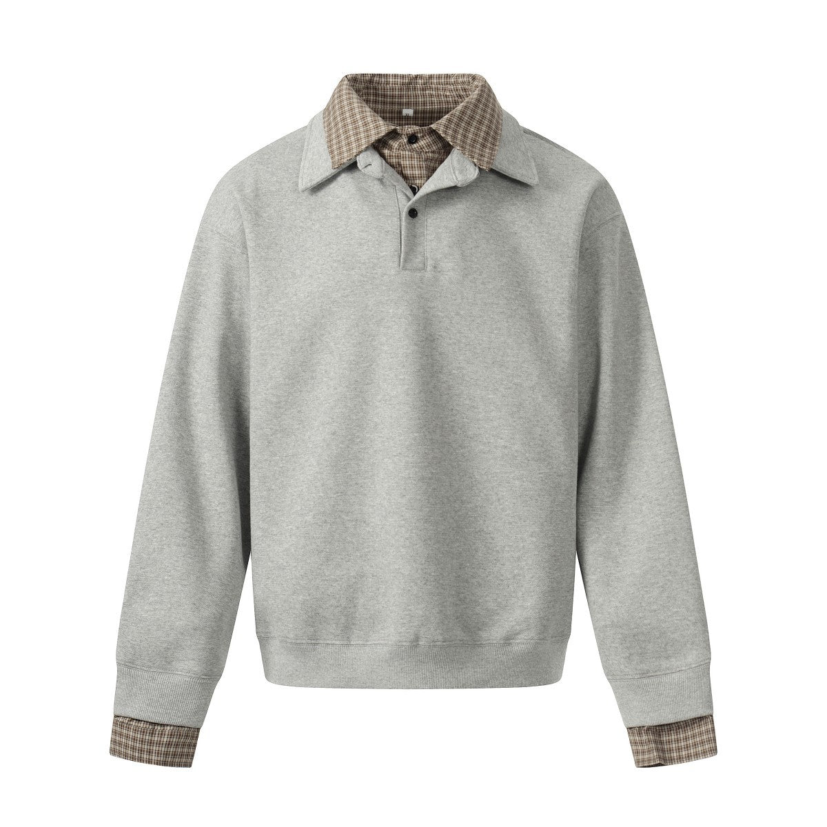 Zwoyren Boxy Plaid Collar Sweatshirt