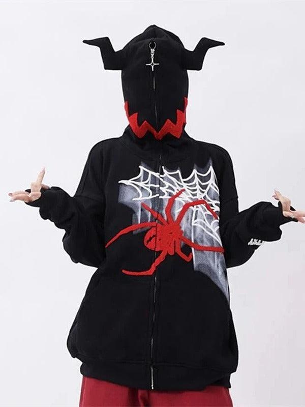 Horn Design Flocking Spider Hoodie