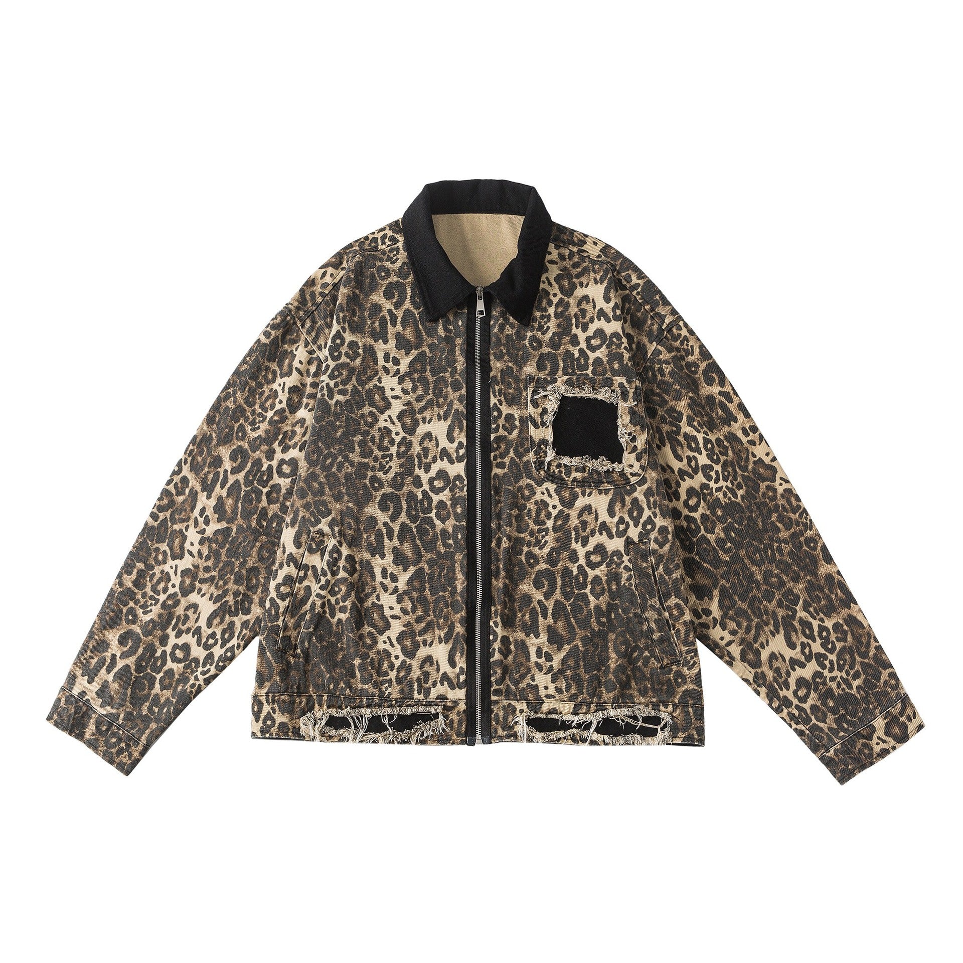 Zwoyren Distressed Leopard Print Jacket