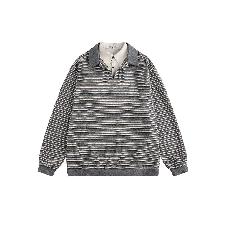 Zwoyren Retro Stripe Polo Sweatshirt