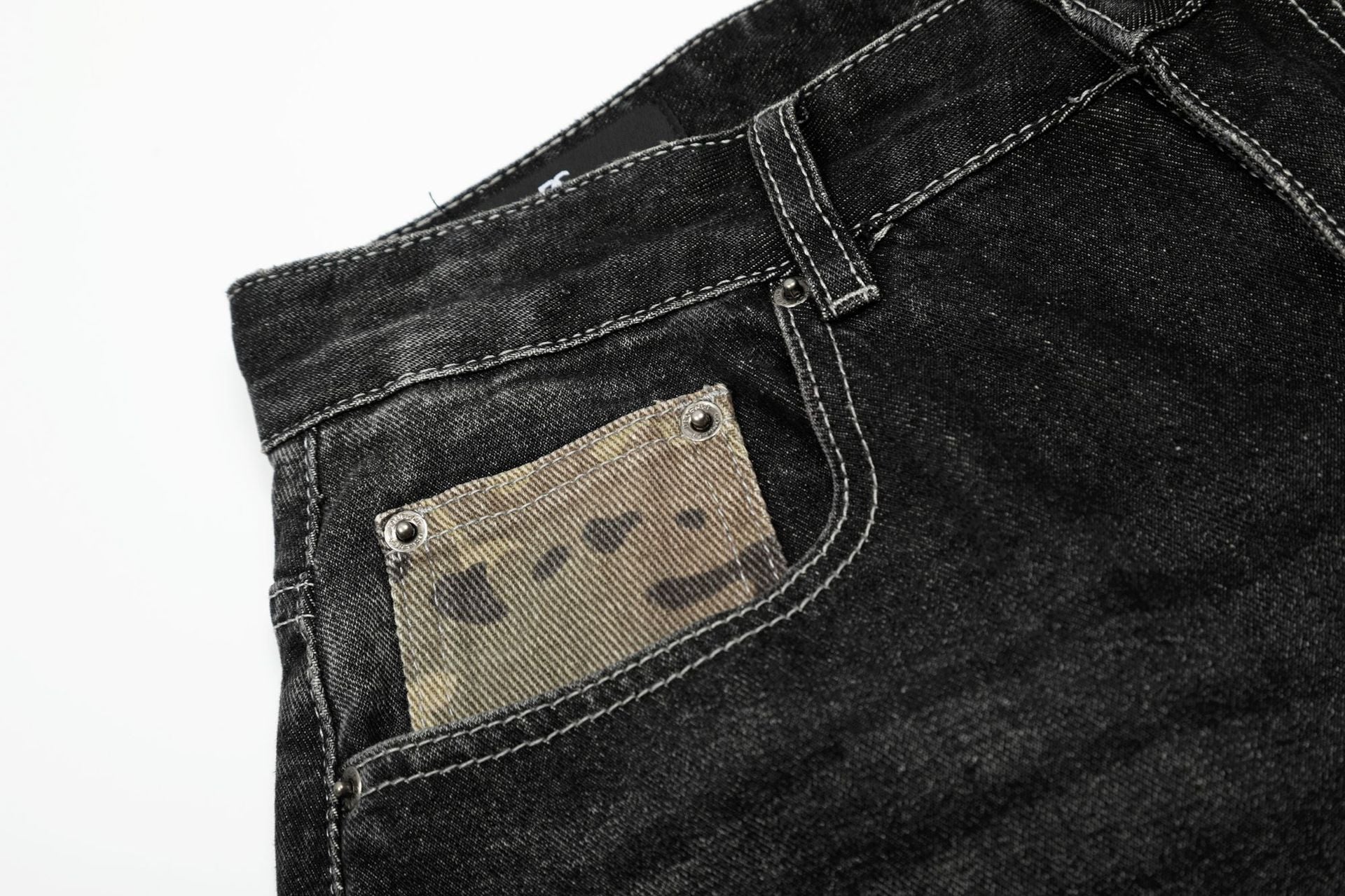 Zwoyren Distressed Camo Patchwork Denim Shorts