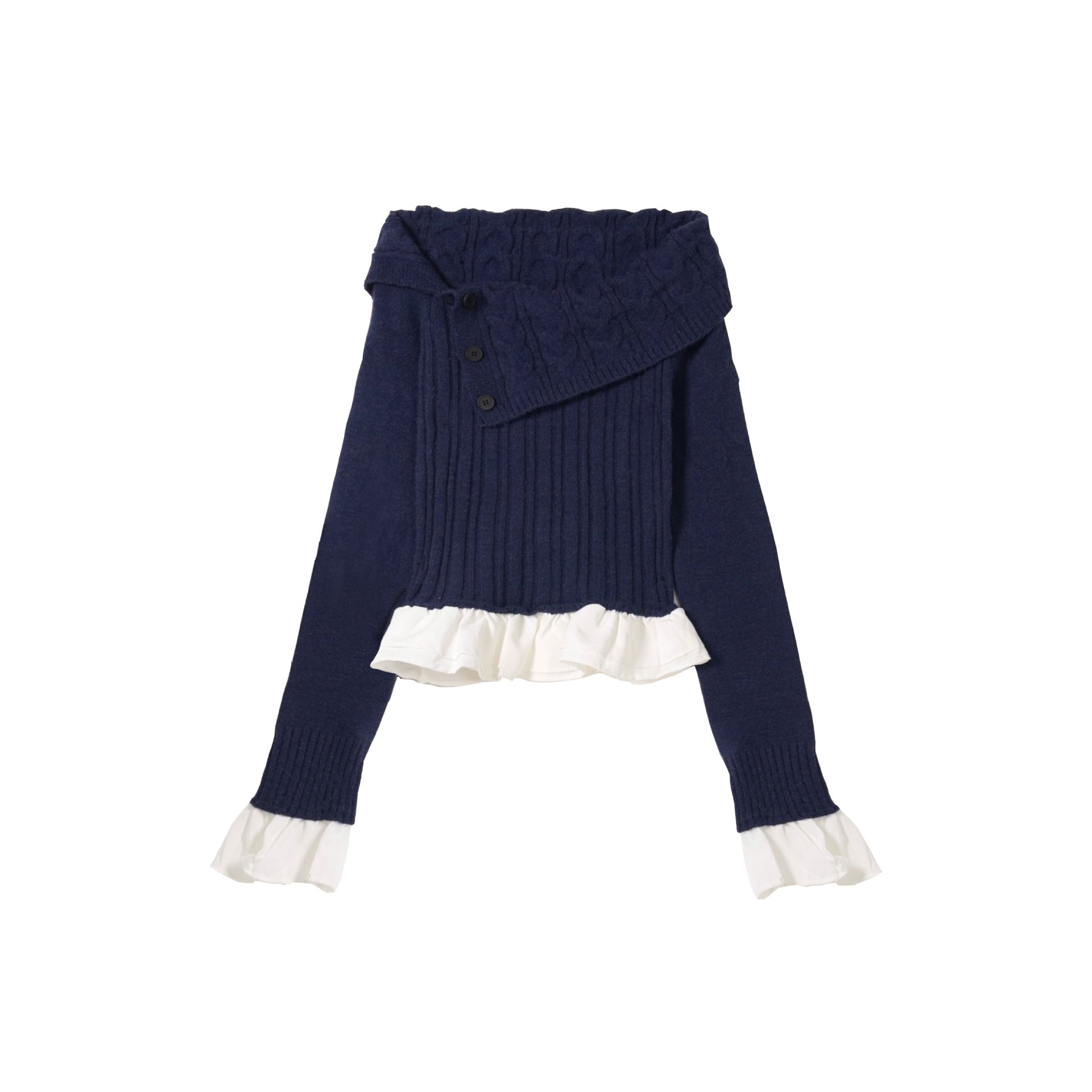 Zwoyren Buttoned Ruffle Knit Sweater