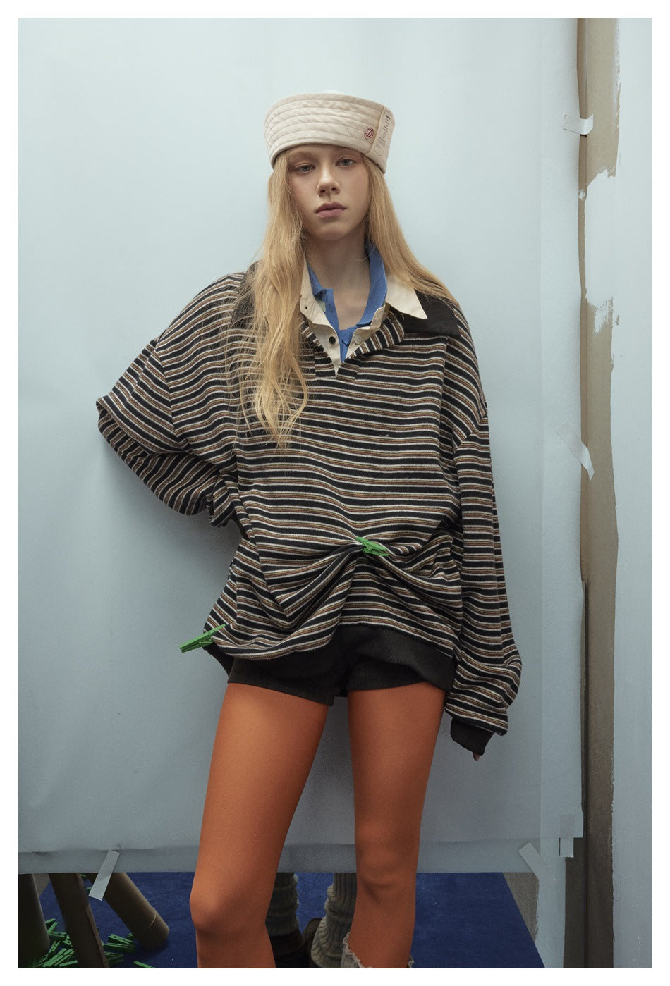 Zwoyren Retro Stripe Polo Sweatshirt