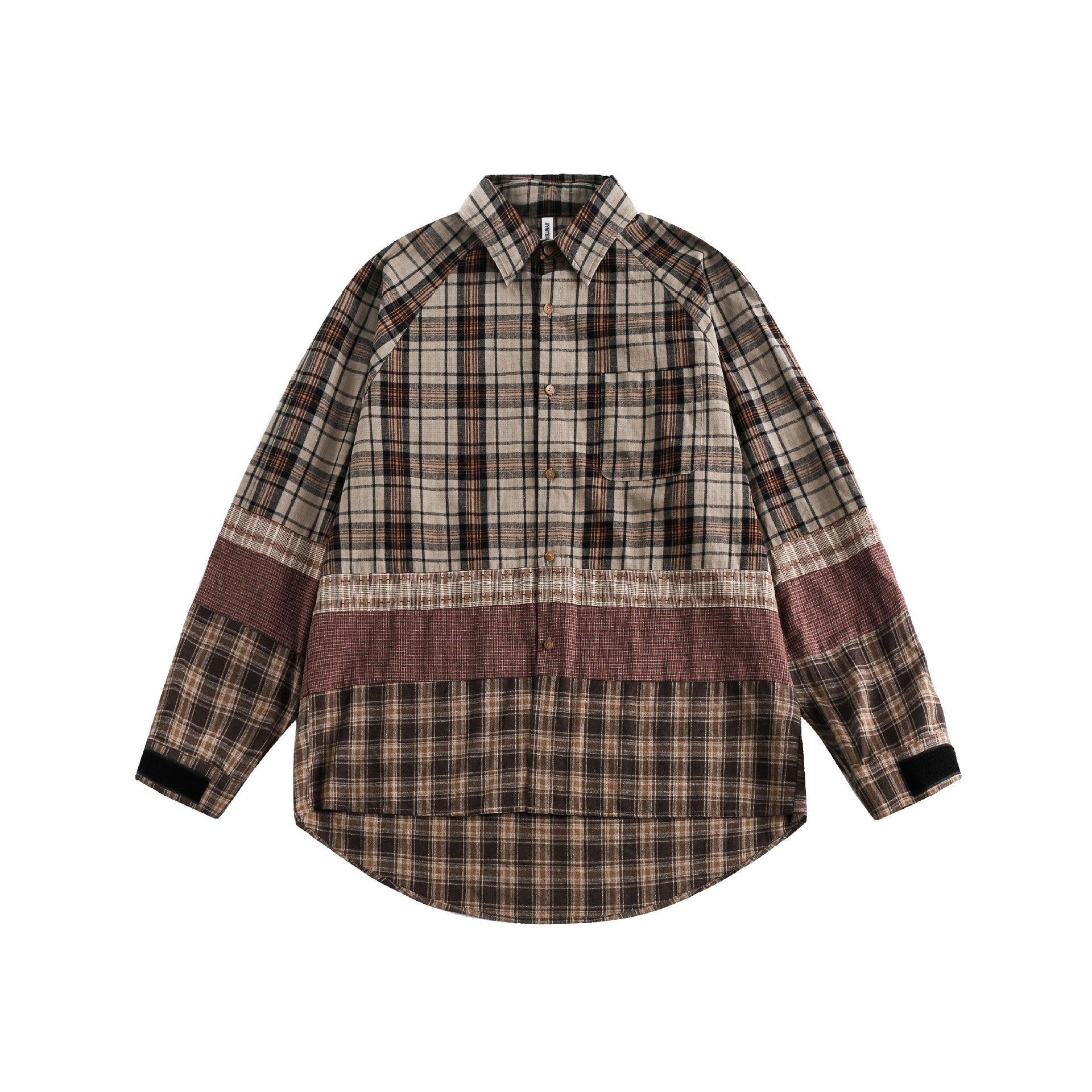 Maillard Retro Plaid Splicing Shirt