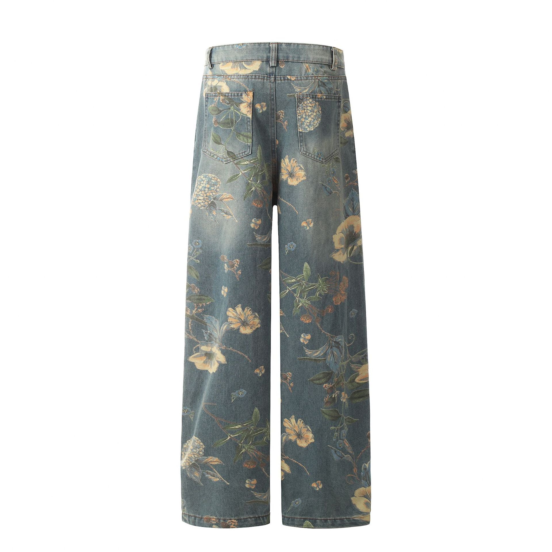 Zwoyren Plant Flower Print Jeans