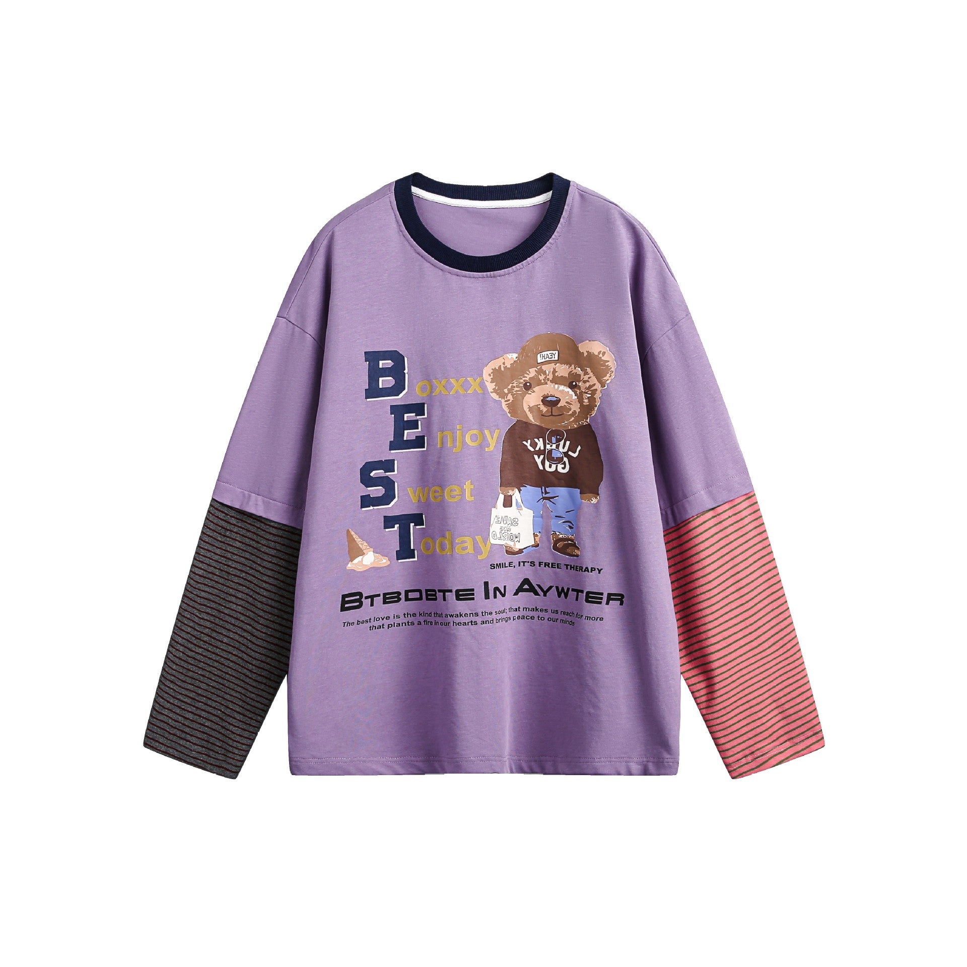 Zwoyren Cute Printed Splicing Long Sleeve Tee