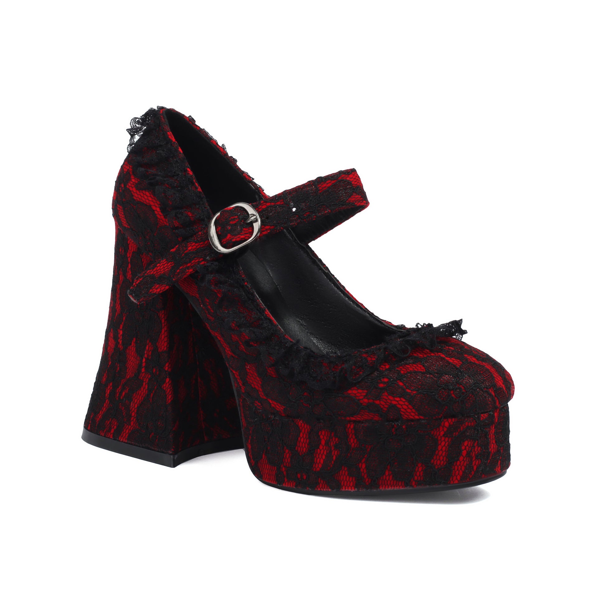 Zwoyren Red Lace Chunky Heels