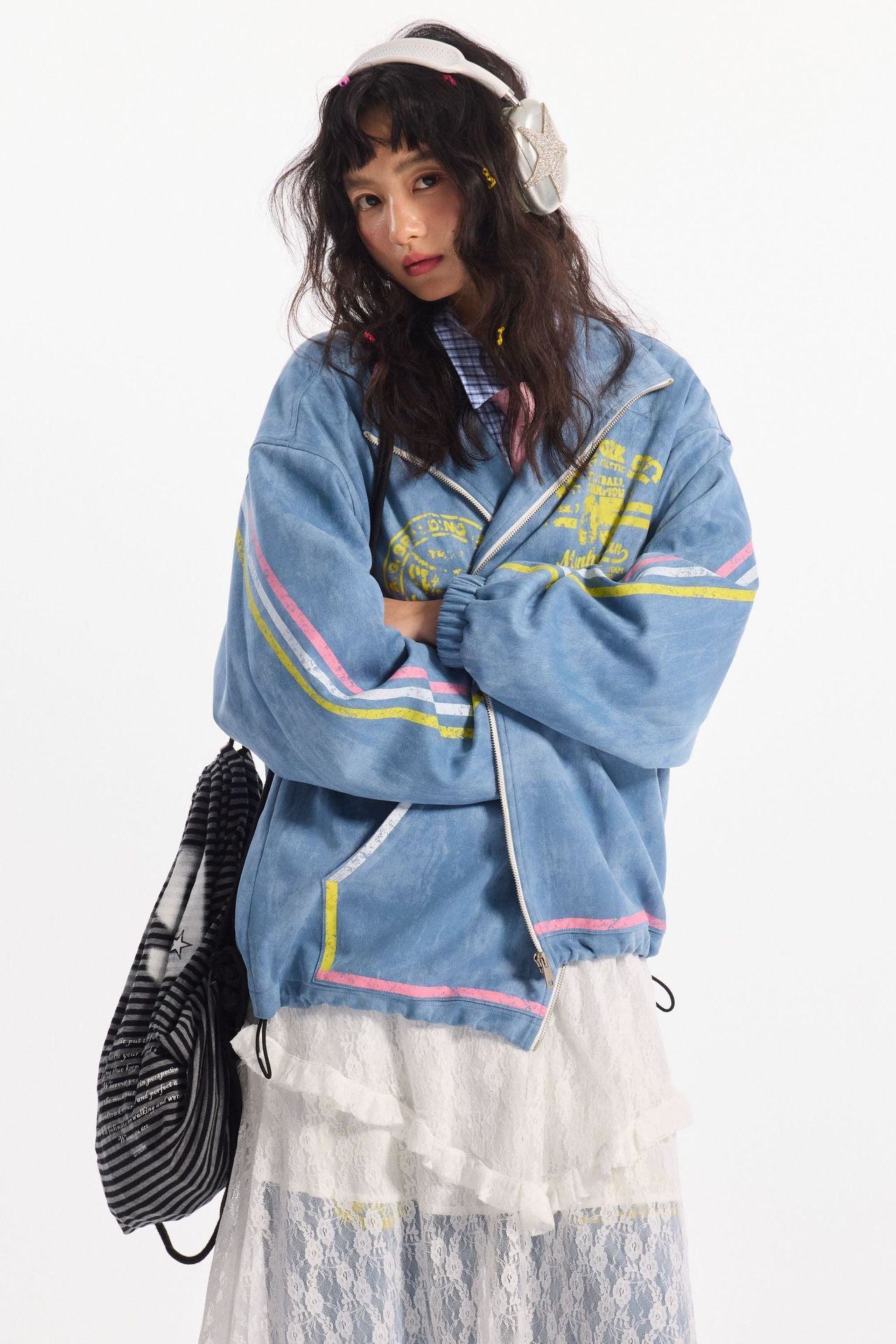 Zwoyren Vintage Graphic Stripe Jacket