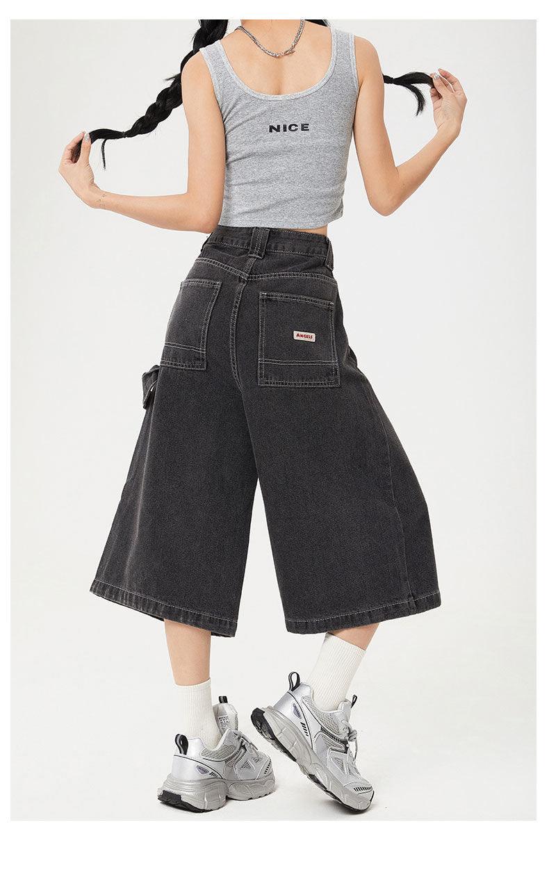 American Retro Loose Wide Leg Casual Workwear Jort