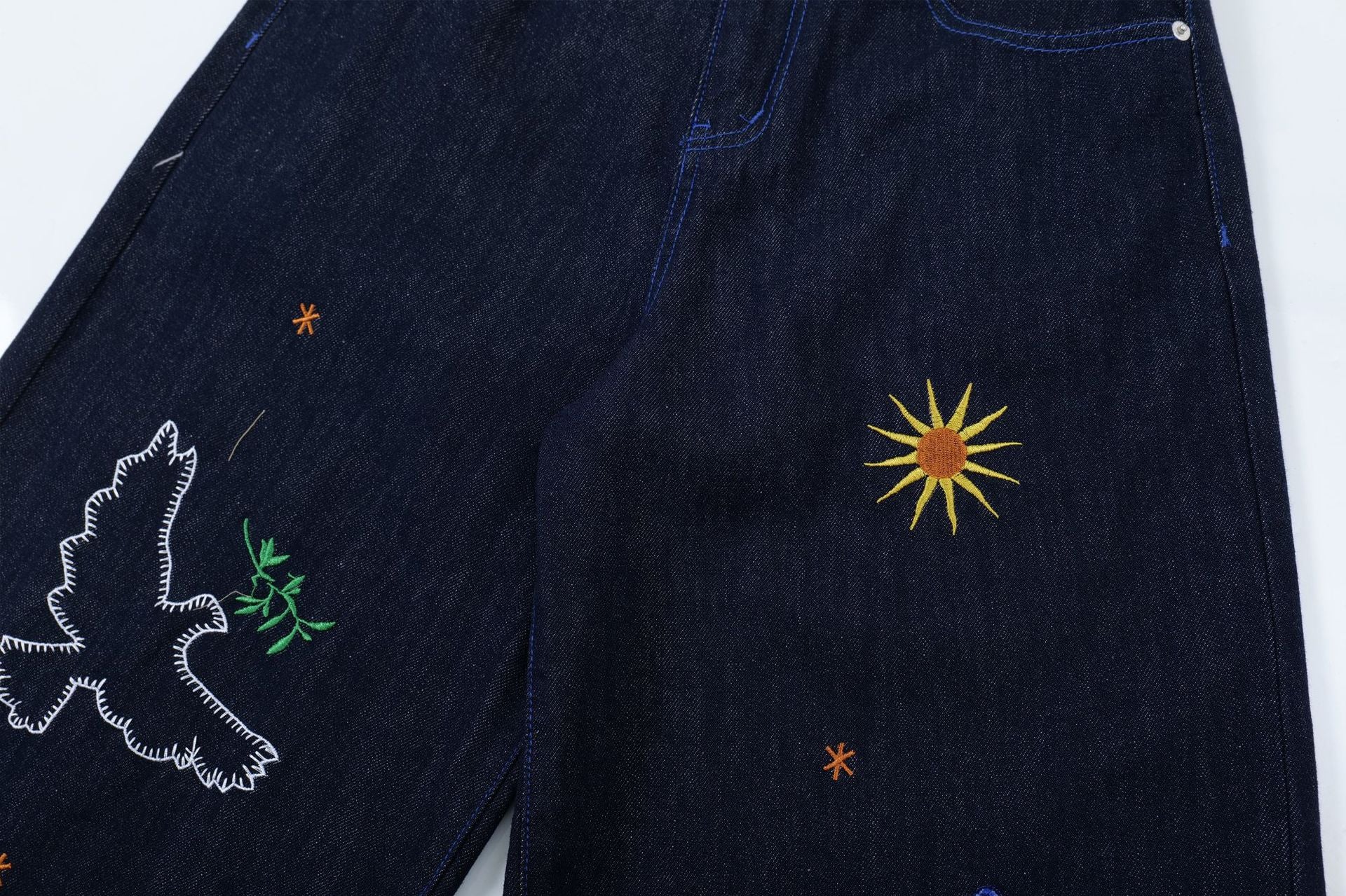 Zwoyren Pigeon Embroidery Longline Jorts