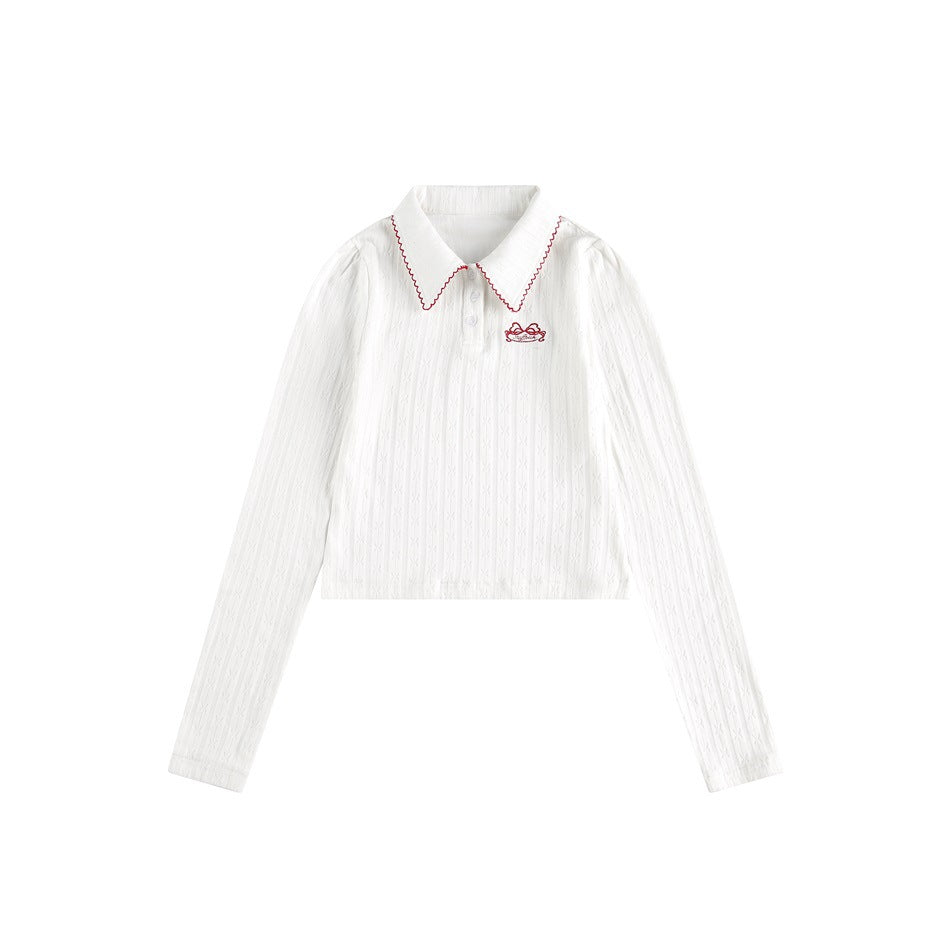 Zwoyren Ribbed Cropped Polo Top