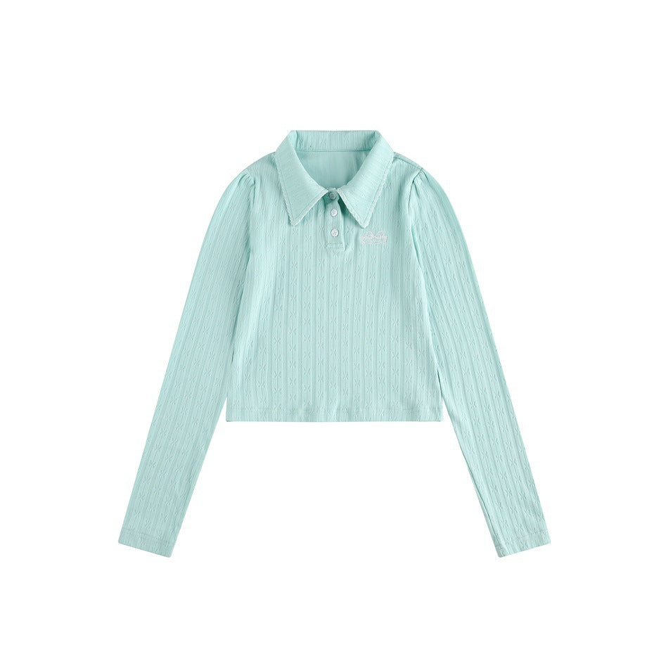 Zwoyren Ribbed Cropped Polo Top