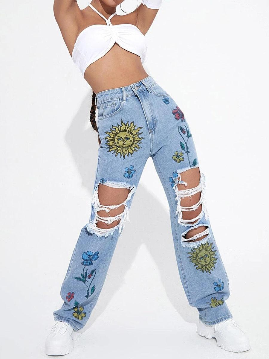 Flower High Waist Jean